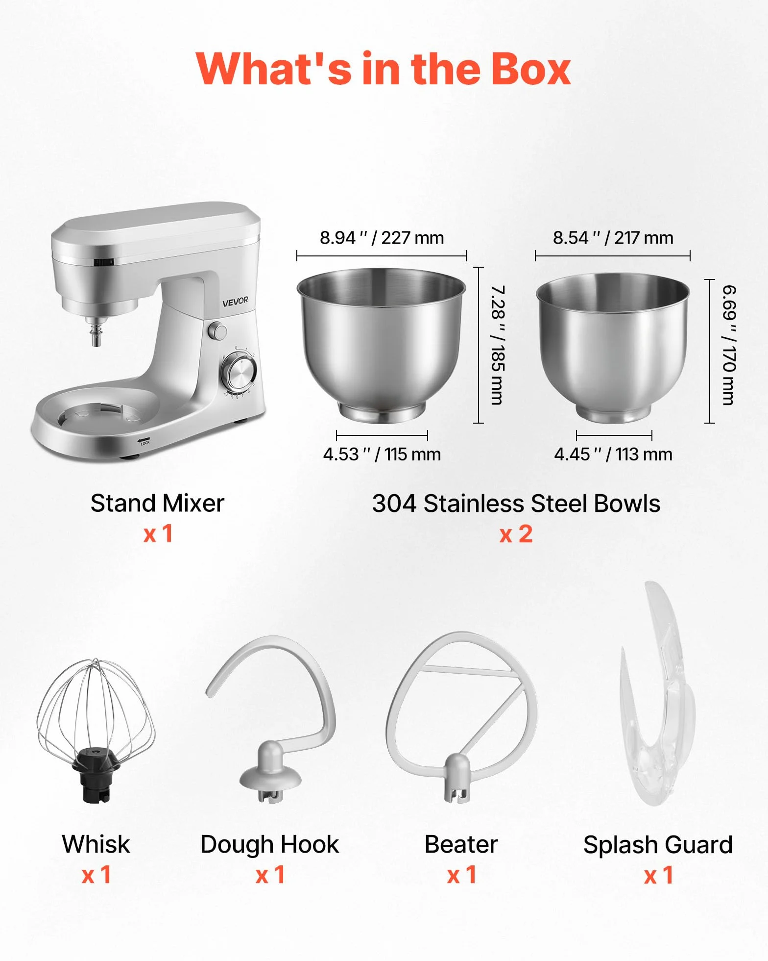 VEVOR Blender stojący 1500 W, miski ze stali nierdzewnej 4,2 + 5,7 l, 10-biegowy, srebrny
