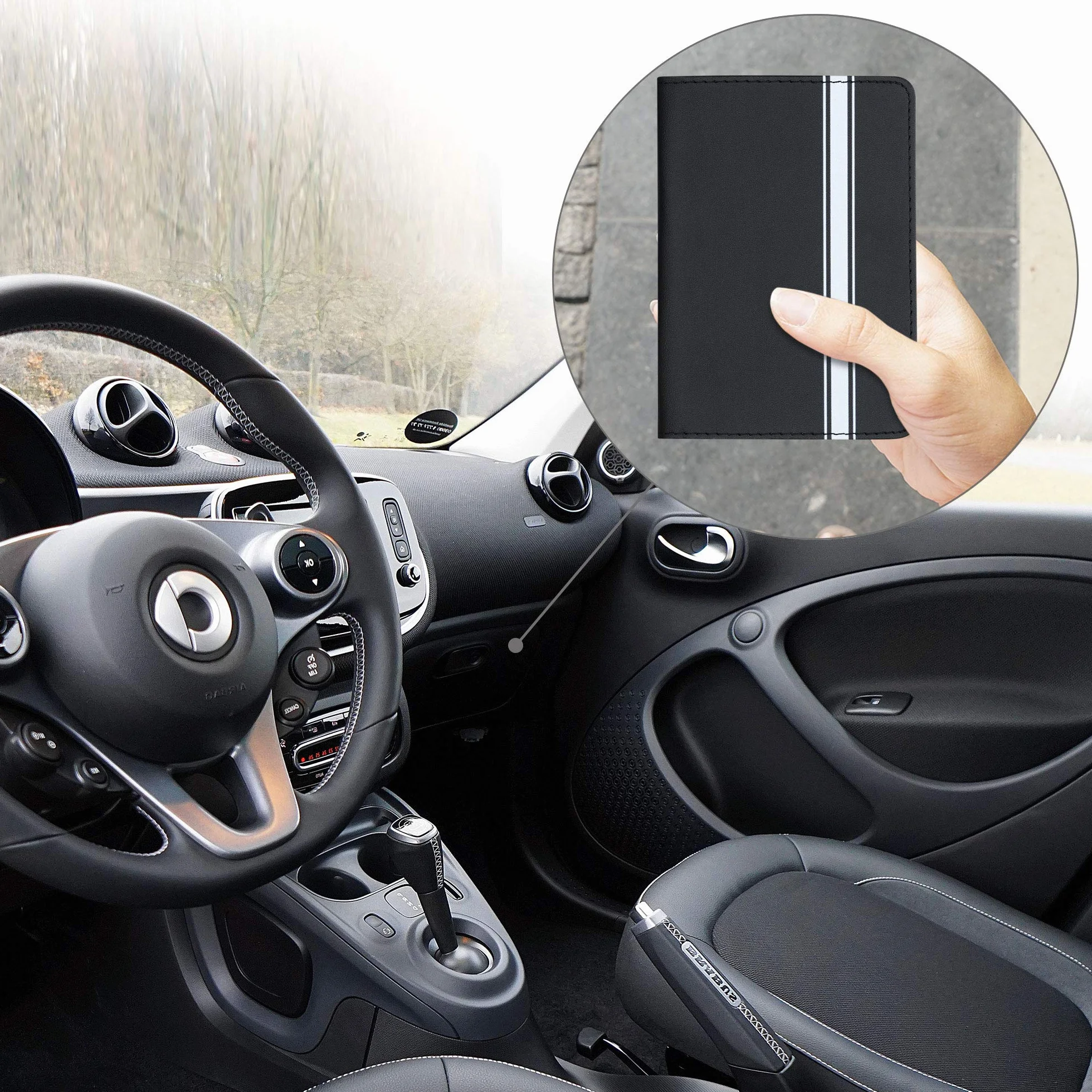kwmobile Etui na dowód rejestracyjny pojazdu z przegródkami na karty - sztuczna skóra etui torebka certyfikat dopuszczenia - Don't Touch My Car biały czarny, biały czarny