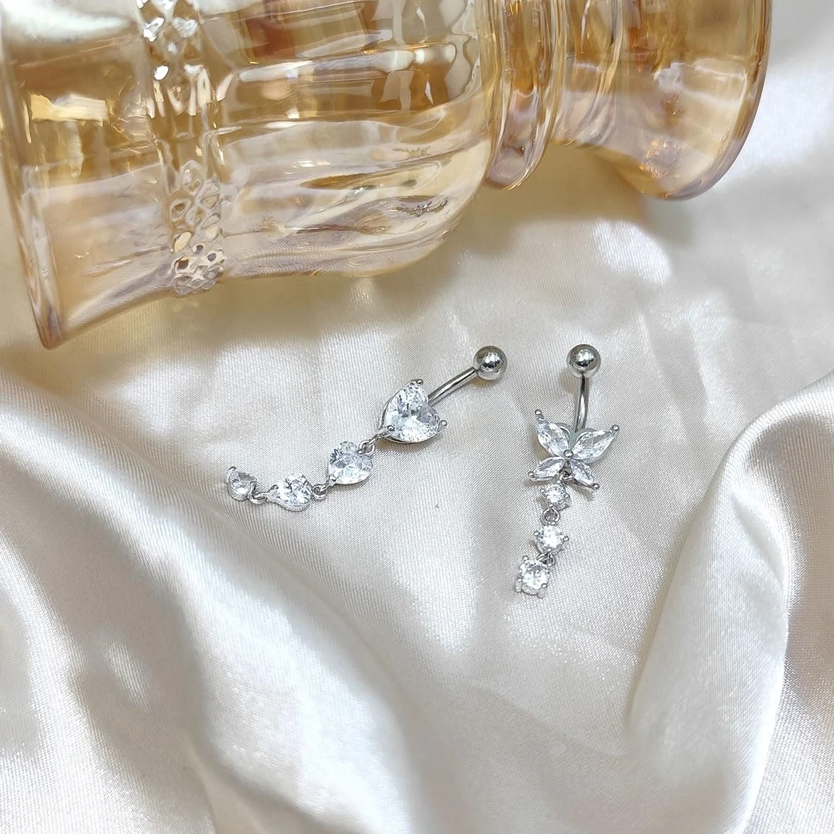 2-3-częściowy kolczyk do pępka 10 mm serce wisiorek piercing do brzucha 14G stal chirurgiczna piercing do pępka biżuteria srebrny złoty