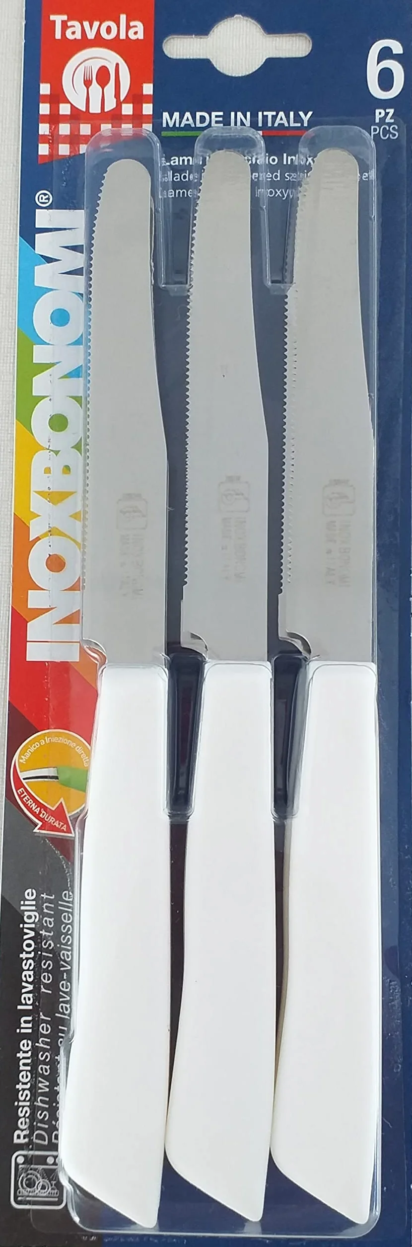 ZESTAW 6 COLTELLI DA TAVOLA BONOMI MADE IN ITALY COL. BIANCO E LAMA Stal nierdzewna