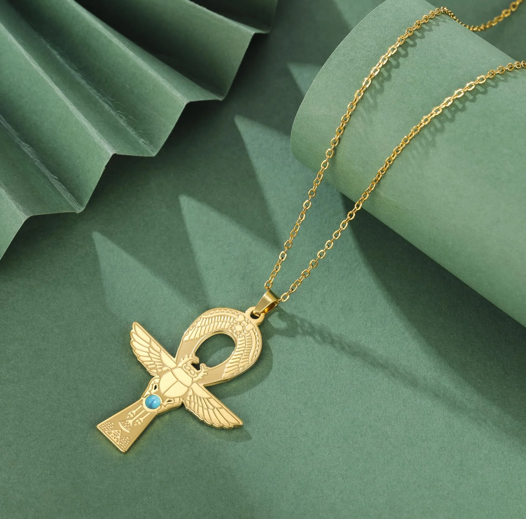 Ankh Cross Scarab Beetle naszyjnik dla kobiet klucz życia egipska Izyda wisiorek starożytny egipski amulet ochronny biżuteria religijna kartusz prezent