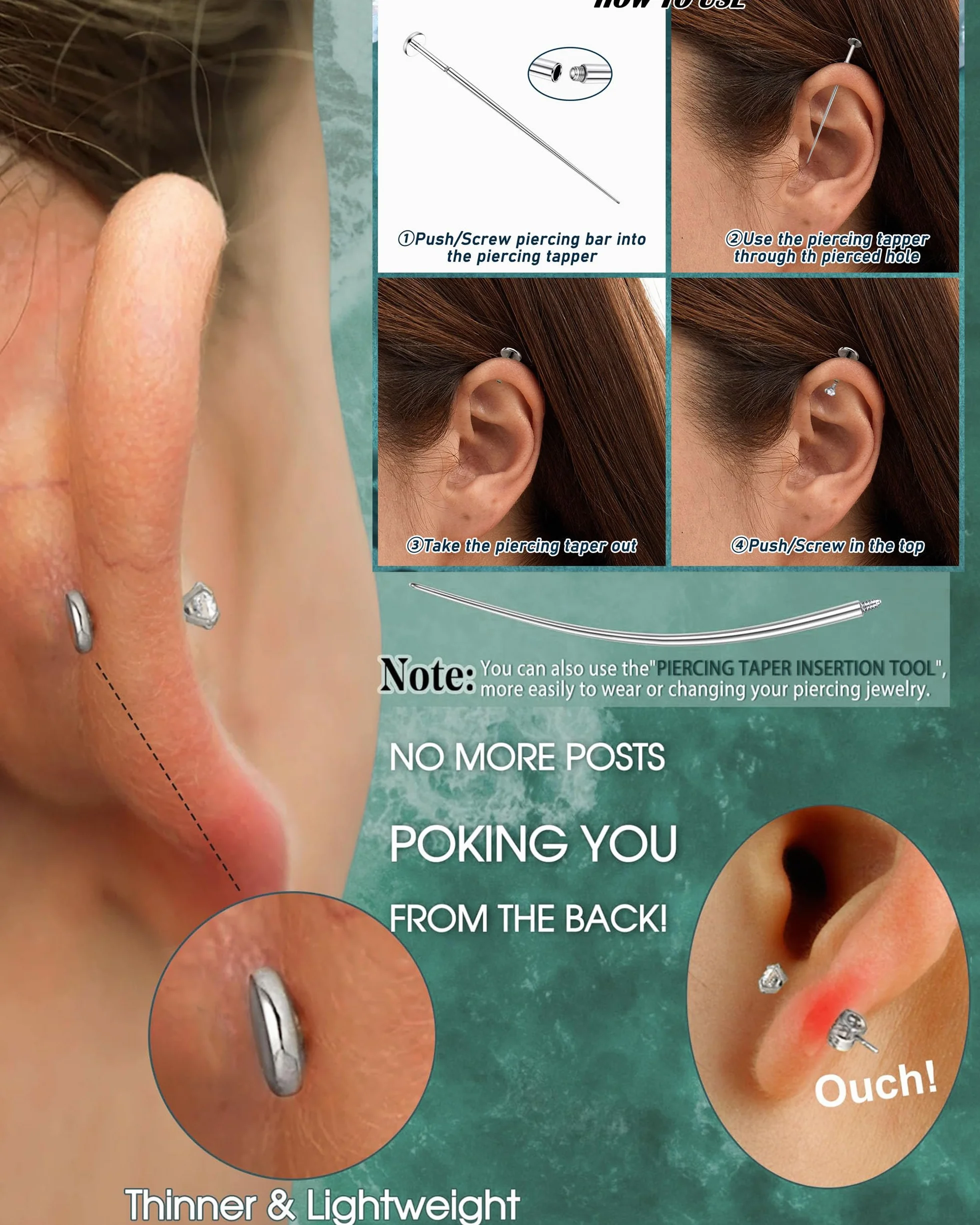 YADOCA G23 tytanowy kolczyk helix, biżuteria do chrząstki, wewnętrznie gwintowany, płaski tył, kolczyk do ucha, labret conch, hipoalergiczne kolczyki helix, srebro, złoto, tragus, biżuteria