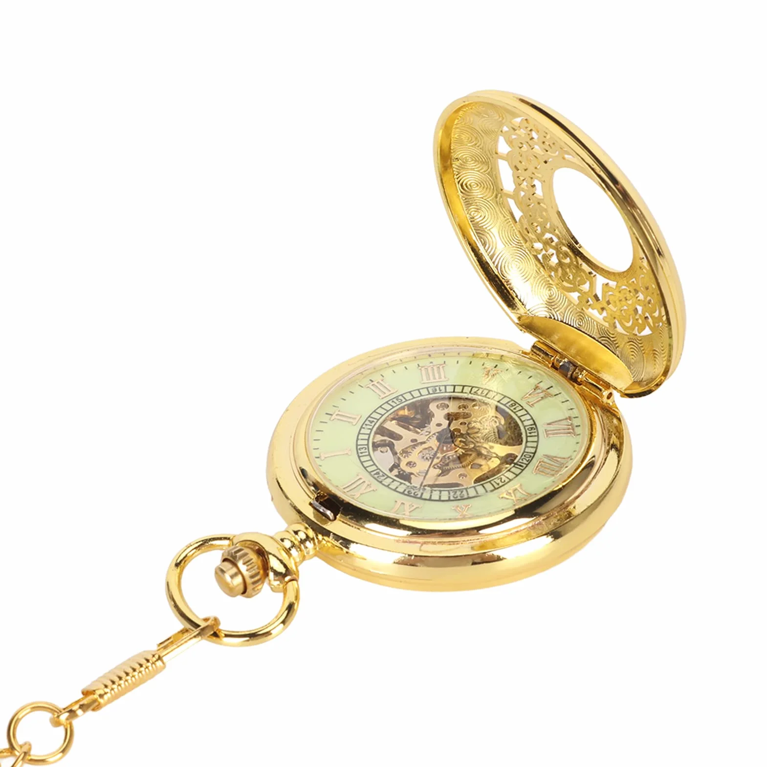 Mechanical Pocket Watch Hand Wind Pocket Zegarek Luminous Skeleton Zegarek z łańcuchem dla Mężczyzn Women Vintage Style