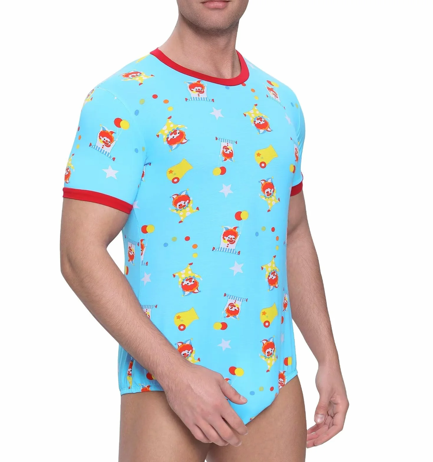 Landofgenie Męski Body Onesie Pidżama Krótki Rękaw Strampler dla Mężczyzn Body z Nadrukiem Klauna