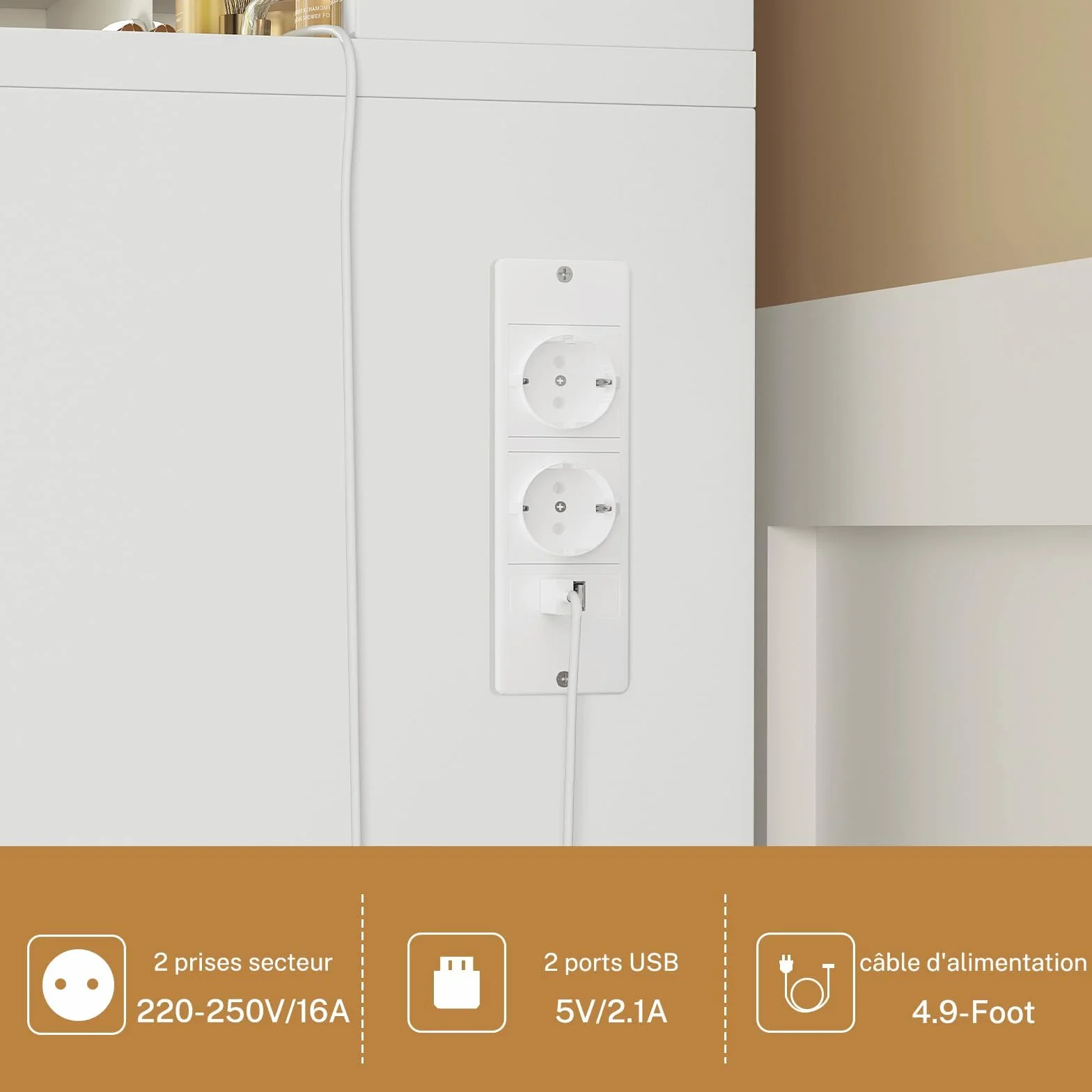 TEENFON Toaletka z lustrem i oświetleniem, toaletka do makijażu z gniazdkiem elektrycznym, toaletka do makijażu 4 szufladami, 4 otwartymi półkami, 5 haczykami na biżuterię do sypialni, biała