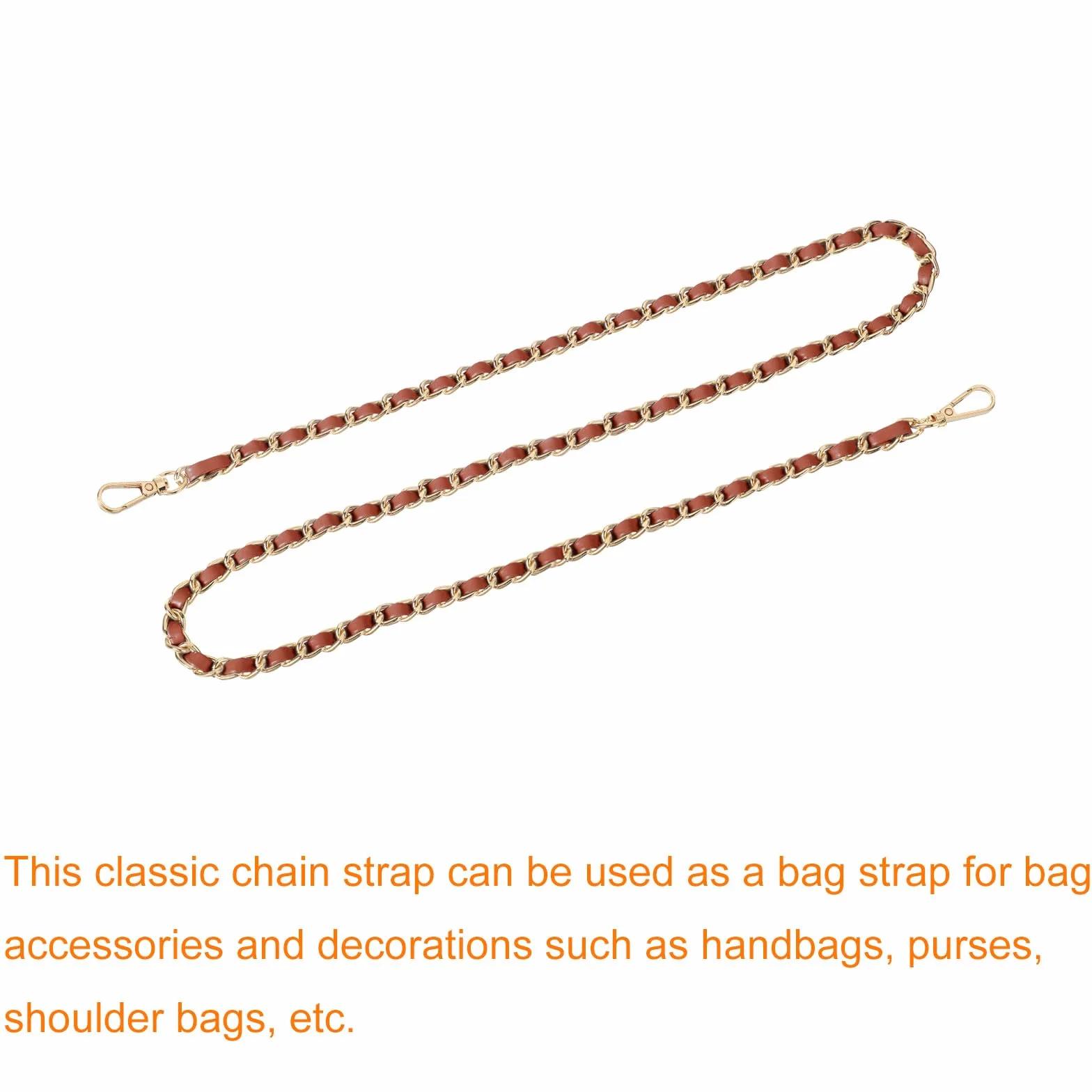 QUARKZMAN Łańcuszek do torebki, 39" skóra, żelazny pasek do torebki, pasek do torebki na ramię i torby crossbody, zapasowy pasek (brązowy pasek + złoty łańcuszek)