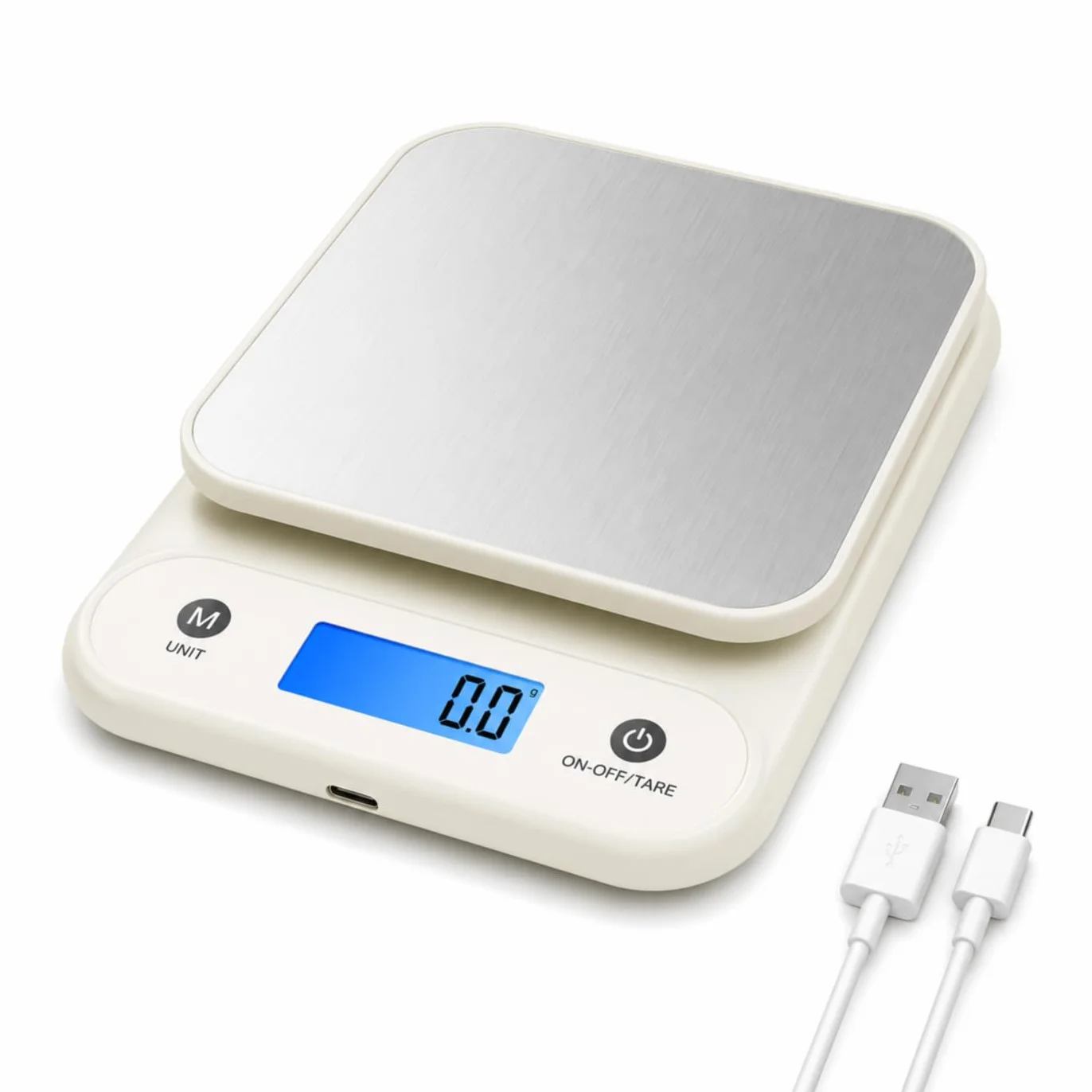 Cyfrowa waga spożywcza 5 kg 0,1 g waga kuchenna z wbudowaną baterią litową 300 mAh ładowanie typu C biała