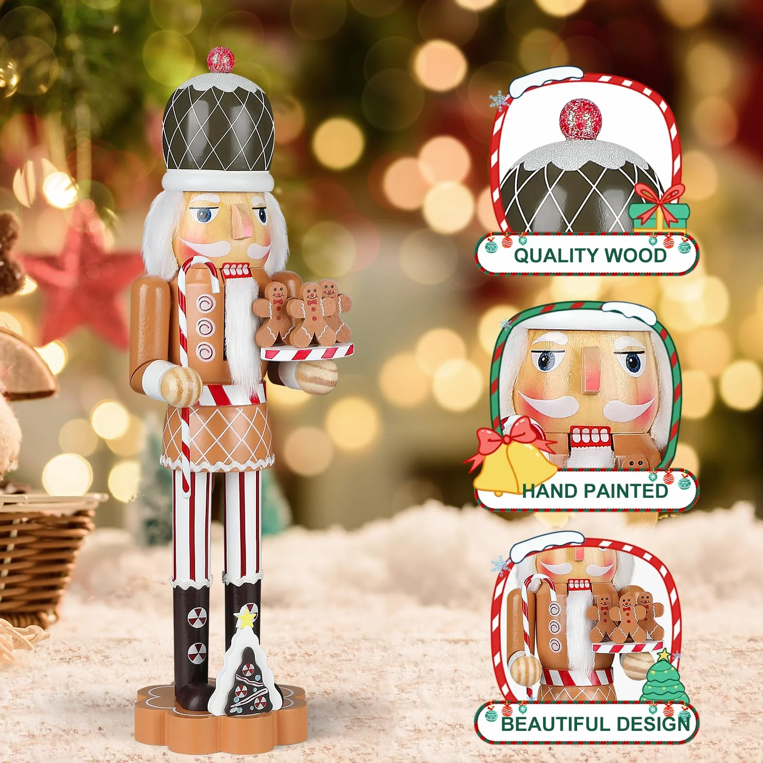 Auluda Figurki dziadka do orzechów, dekoracja bożonarodzeniowa, kolekcja figurek, domek wakacyjny, drewno, okazja, ornament, dekoracyjny zestaw prezentowy (głowa ciasta, 2 sztuki)
