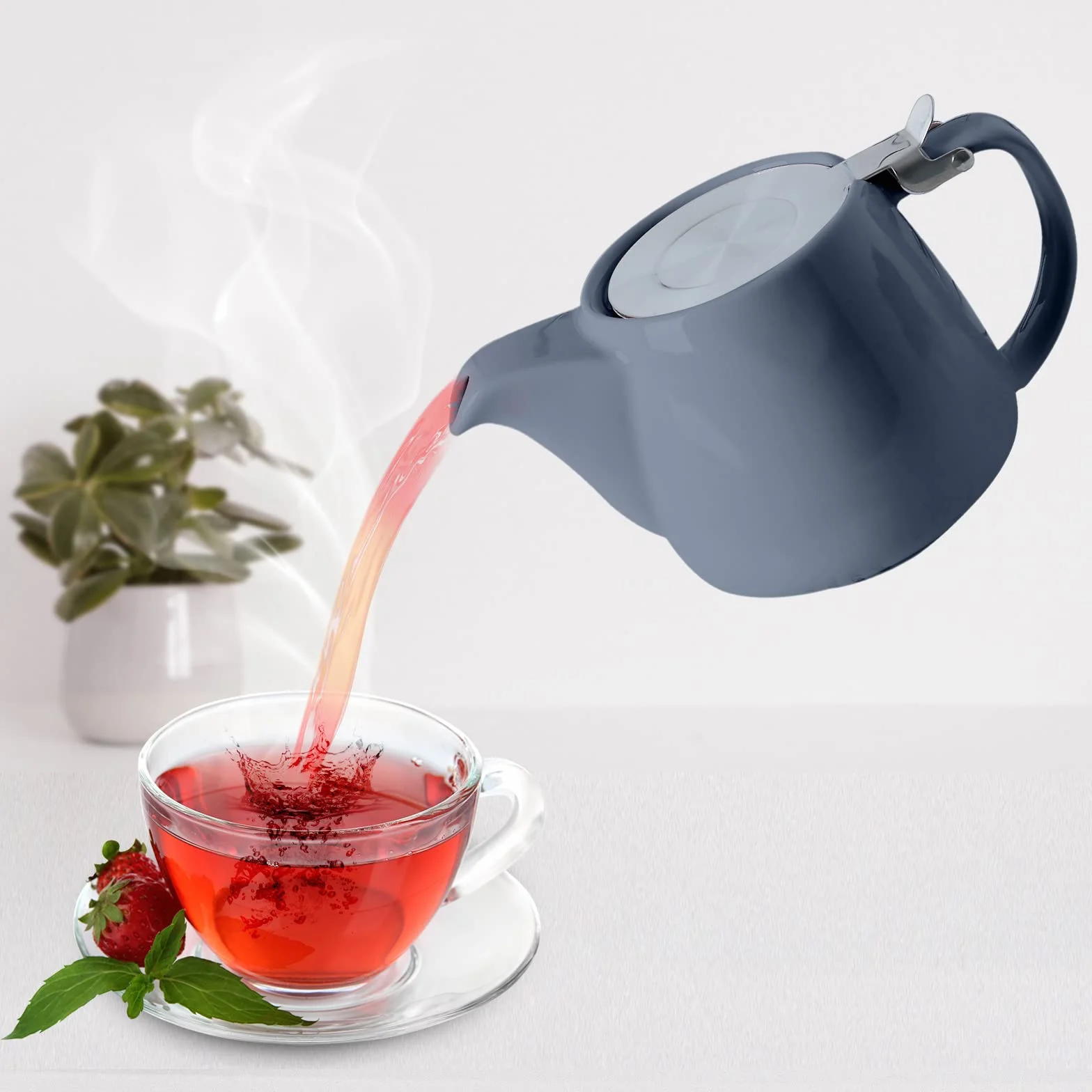 VIVILINEN Porcelanowy czajniczek z pokrywkami SLS i wyjmowanym zaparzaczem, 550ml/18,6oz ceramiczny czajniczek pień do kwitnącej i luźnej herbaty liściastej, szary