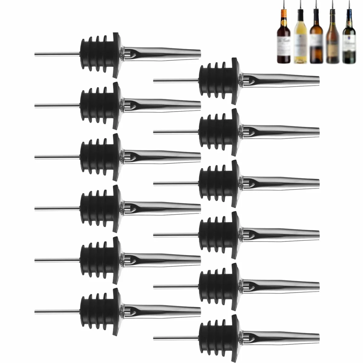 EXIN DECHEN 12 sztuk nalewaków do butelek z stali nierdzewnej, stożkowe lejki do alkoholu, wielokrotnego użytku, dla baru, pubu, bistro, domu, rumu, whisky, oleju, 12 sztuk