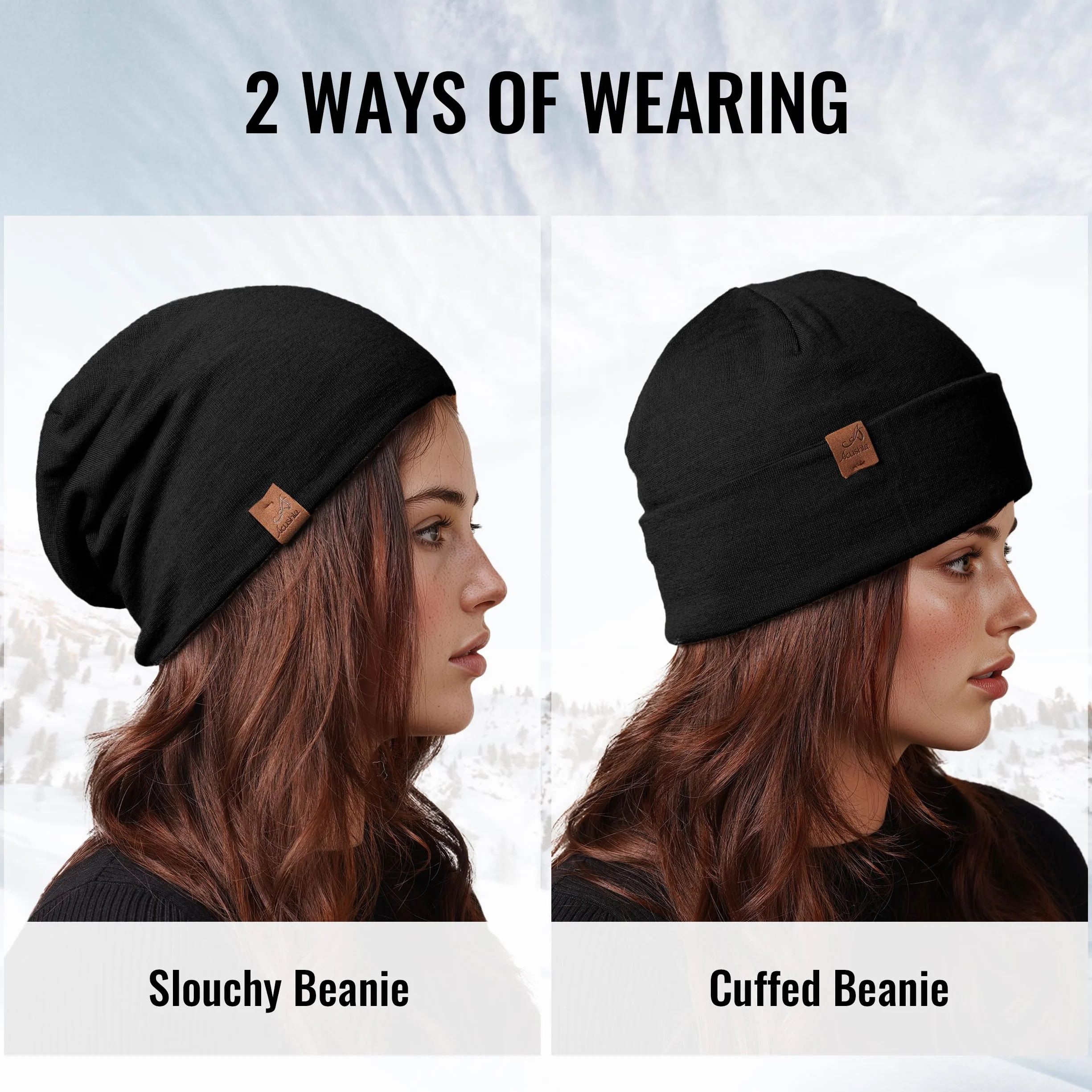 ACUSHLA 100% wełna merynosowa mankietowa czapka dla mężczyzn i kobiet dzianinowa czapka zimowa unisex czapka do zegarka czapka czaszka owijana na zimną pogodę, liść klonowy, rozmiar uniwersalny