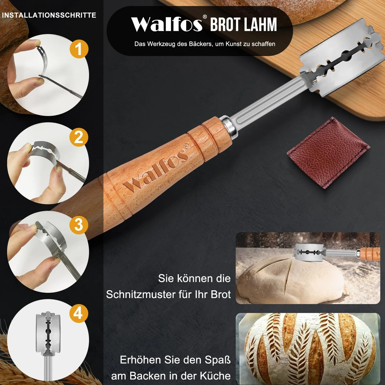 Walfos okrągły koszyk do pieczenia chleba rattan 23 cm z nożem piekarskim