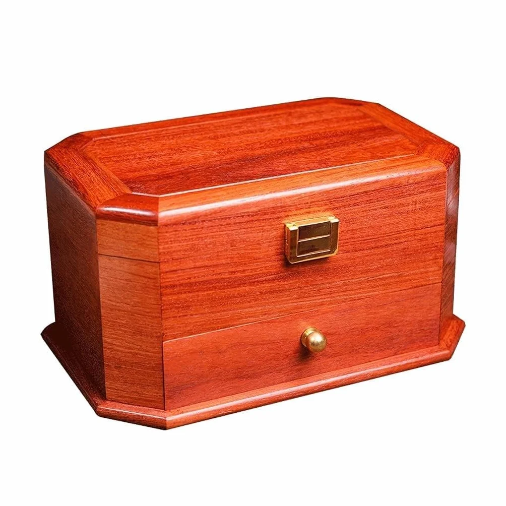 Drewniane pudełko na biżuterię z twardego drewna dla kobiet, lite drewno vintage organizer na biżuterię pudełko z lustrem, zamykany schowek na biżuterię