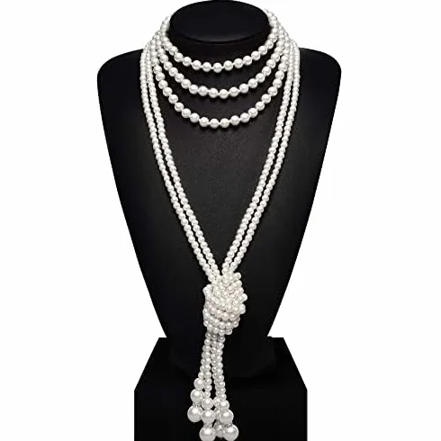 BABEYOND Naszyjnik ze sztucznej perły w stylu art deco dla kobiet, Flapper z lat 20. XX wieku, imitacja pereł, naszyjnik
