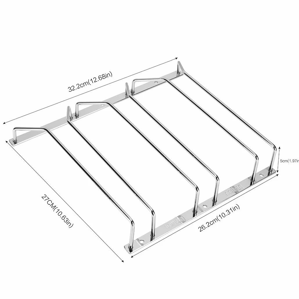 Chrome Wine Glass Rack Under Cabinet Hanging Stemware Holder 27cm 3 Rows