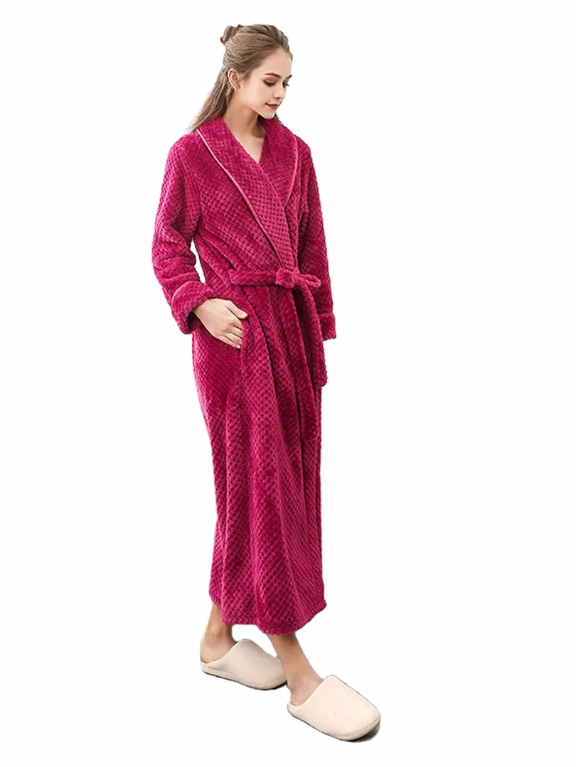 Dla dorosłych Odzież domowa Długi szlafrok, Gorset Kimono Robe Polarowy Wielokolorowy Wiele rozmiarów(Red,Female/XL)
