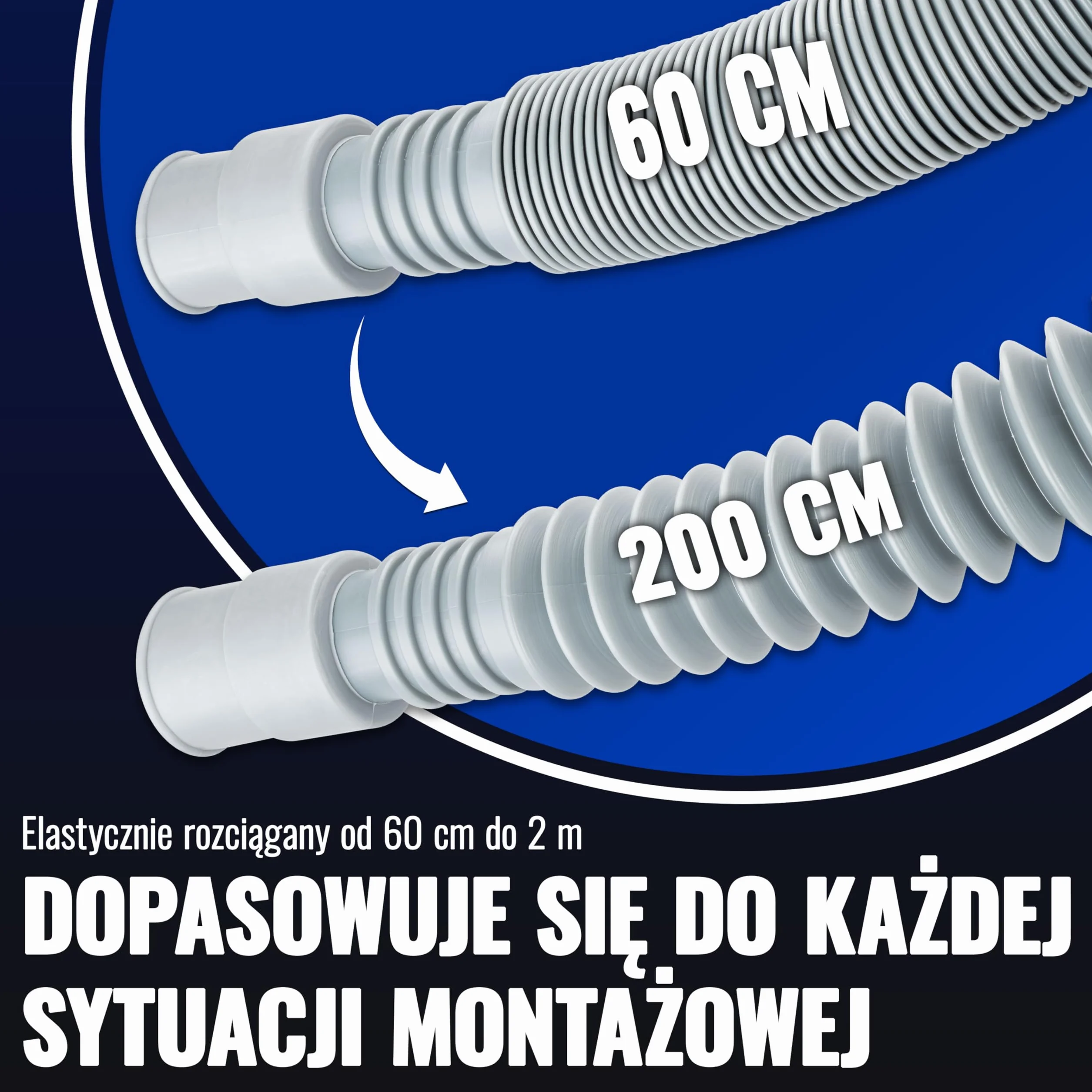 Poppstar zestaw przedłużający wąż odpływowy 3/4" elastyczny rozciągliwy 60-200 cm mosiężny złącznik 19mm