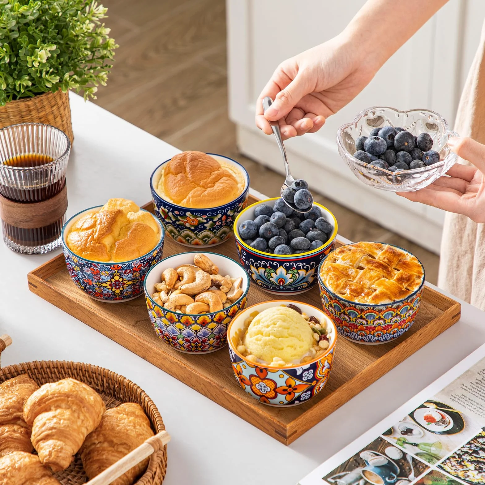 Vancasso Krem Brulee miseczki 240ml, ceramiczne foremki do sufleta, zestaw 6 odpornych na piekarnik