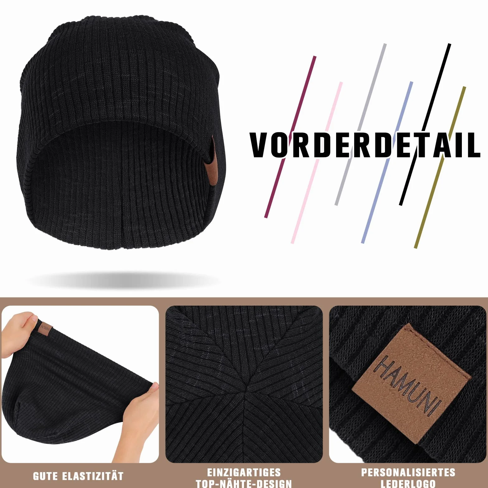 Hamuni Slouch Beanie Czapka damska, męska, elastyczna, miękka, wygodna, z dżerseju, klasyczna, modna, długa czapka typu beanie, idealna na wiosnę, jesień i zimę, czarny, jeden rozmiar