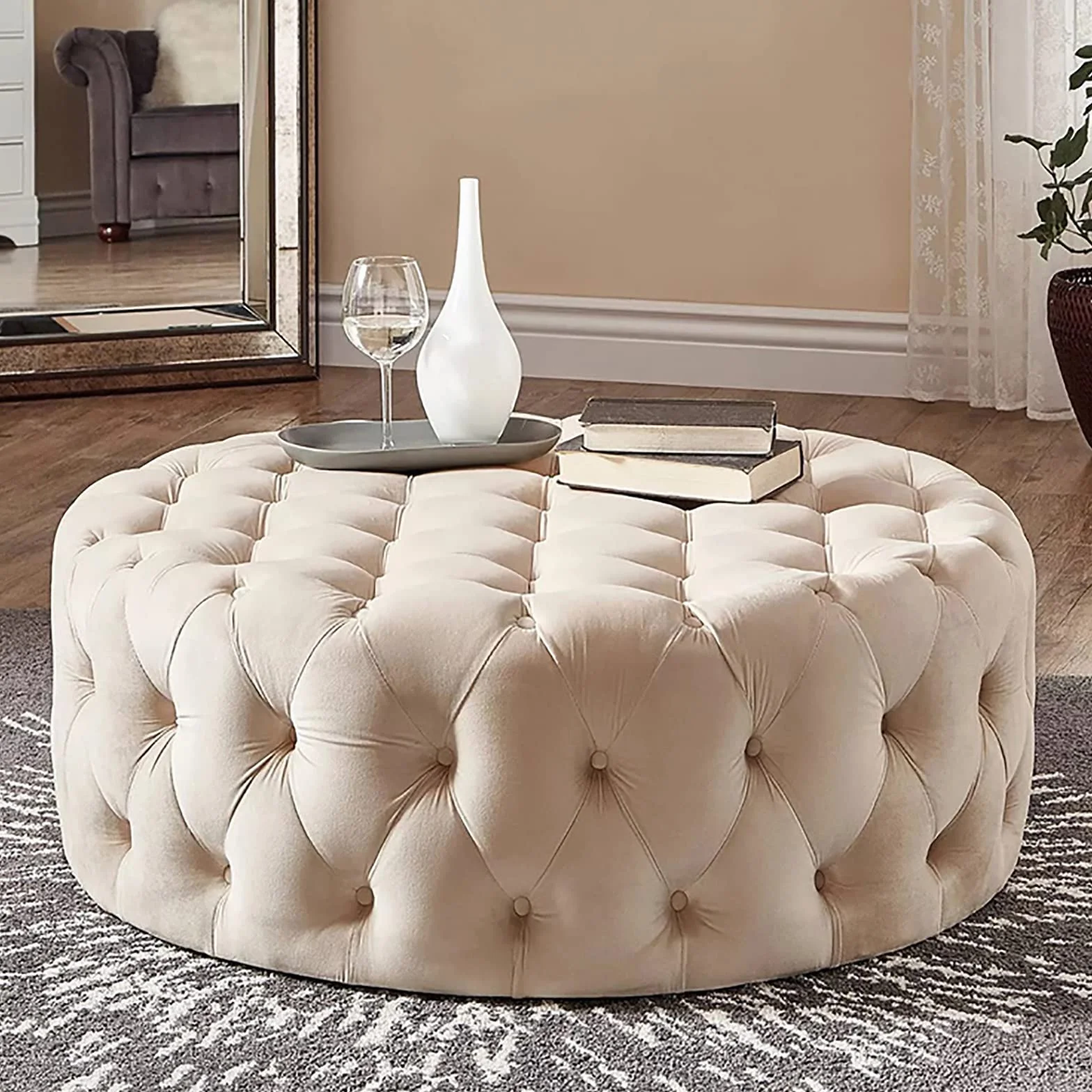 Pluszowy Puf Welurowy Stolik do Kawy 60x60x40 cm