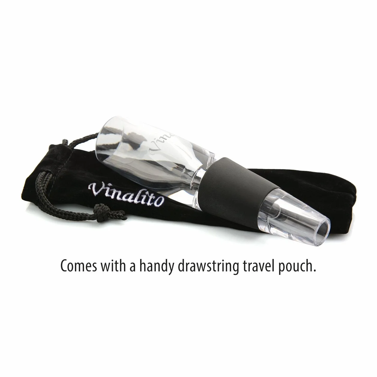 Vinalito mini podróżny aerator do wina i karafka z aksamitnym etui podróżnym, przezroczysty