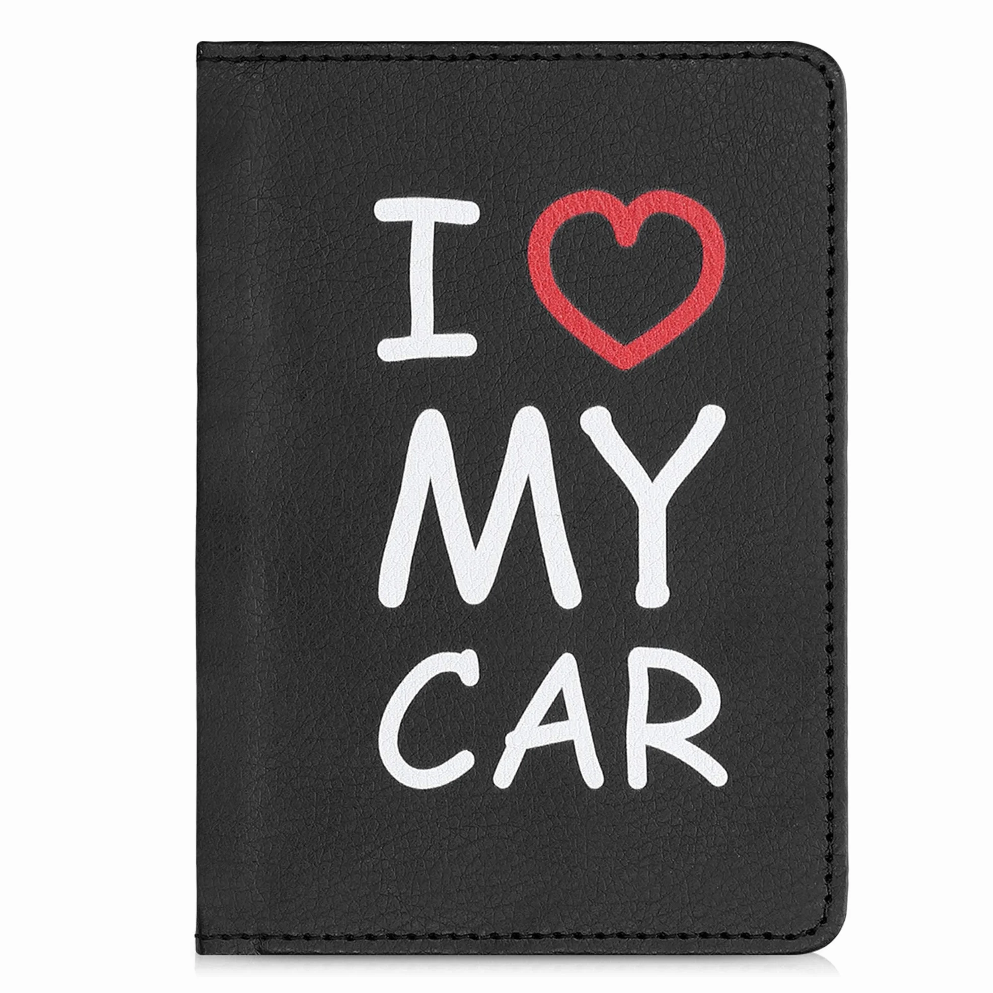 kwmobile Etui na dowód rejestracyjny pojazdu z przegródkami na karty - sztuczna skóra etui torebka certyfikat dopuszczenia - Don't Touch My Car biały czarny, biały, czerwony, czarny., M