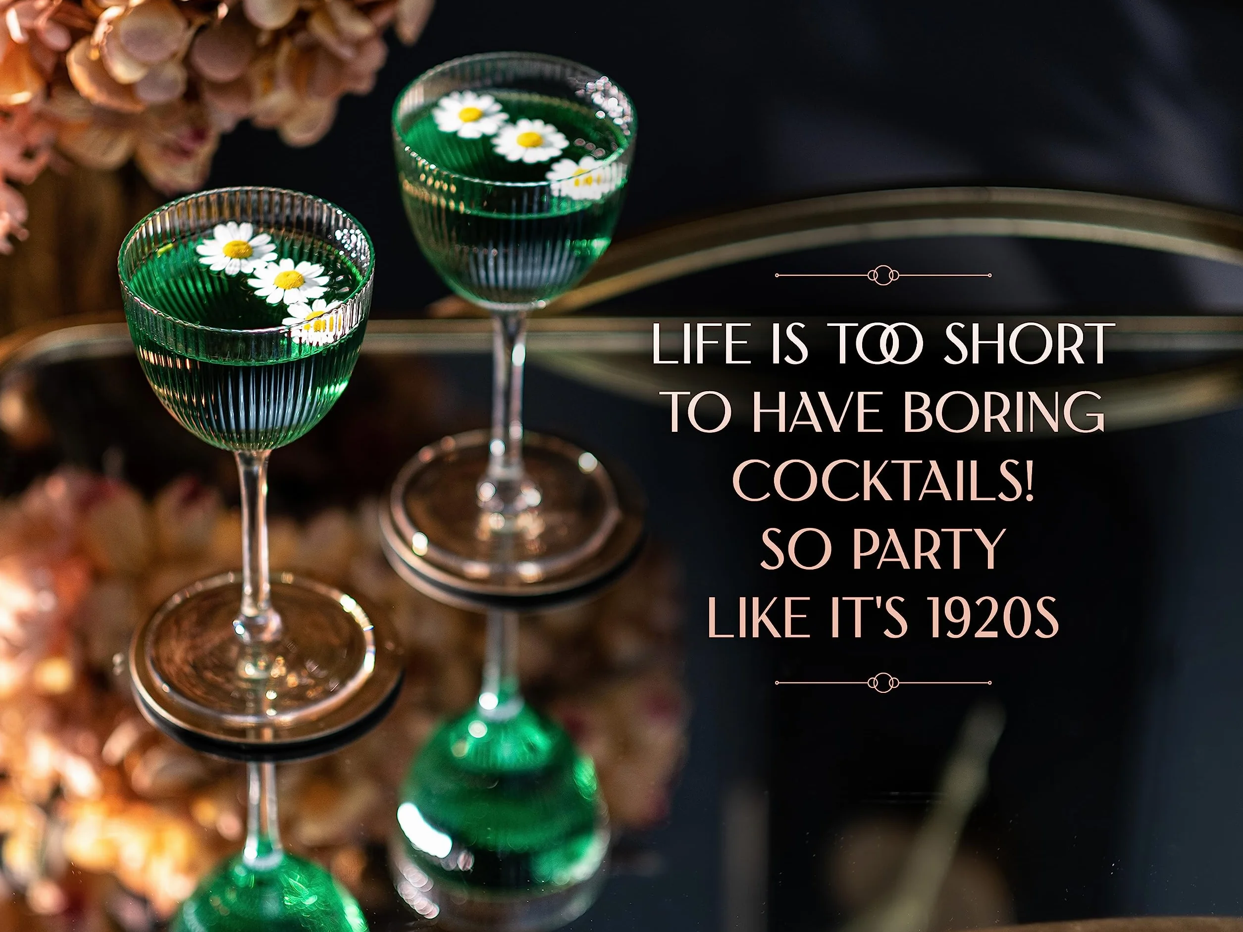 GLASSIQUE CADEAU Kieliszki Nick and Nora Coupe w stylu vintage, art deco, zestaw 4 sztuk, 150 ml, kryształowe, prążkowane kieliszki ginowe koktajlowe do picia klasycznych napojów barowych, retro
