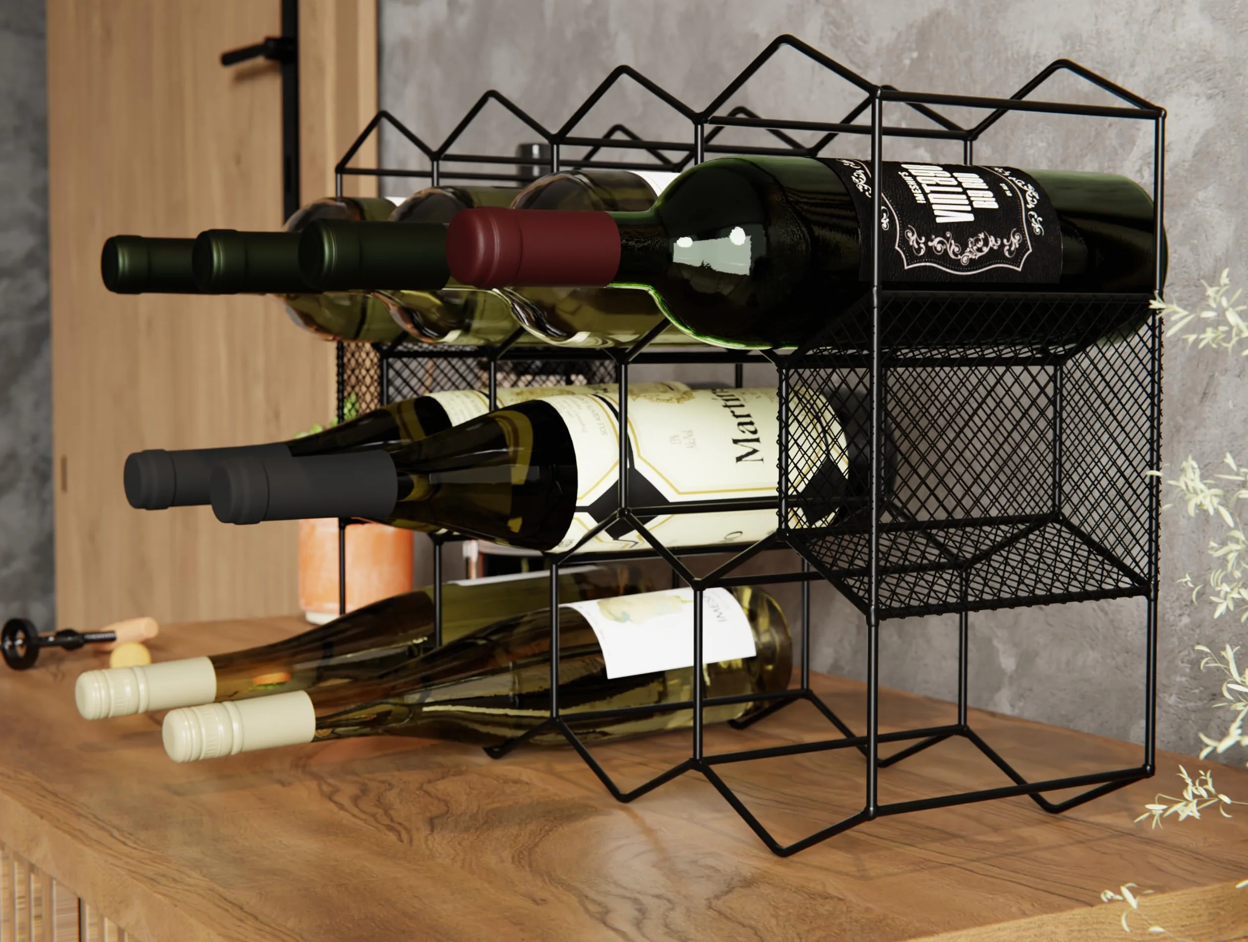 Lenmar Seria LOFT Regał na Wino z Metalu, 5-30 Butelek, Uchwyt do Piwnicy, Wytrzymałe Przechowywanie (LOFT 1-11, 11 Butelek)
