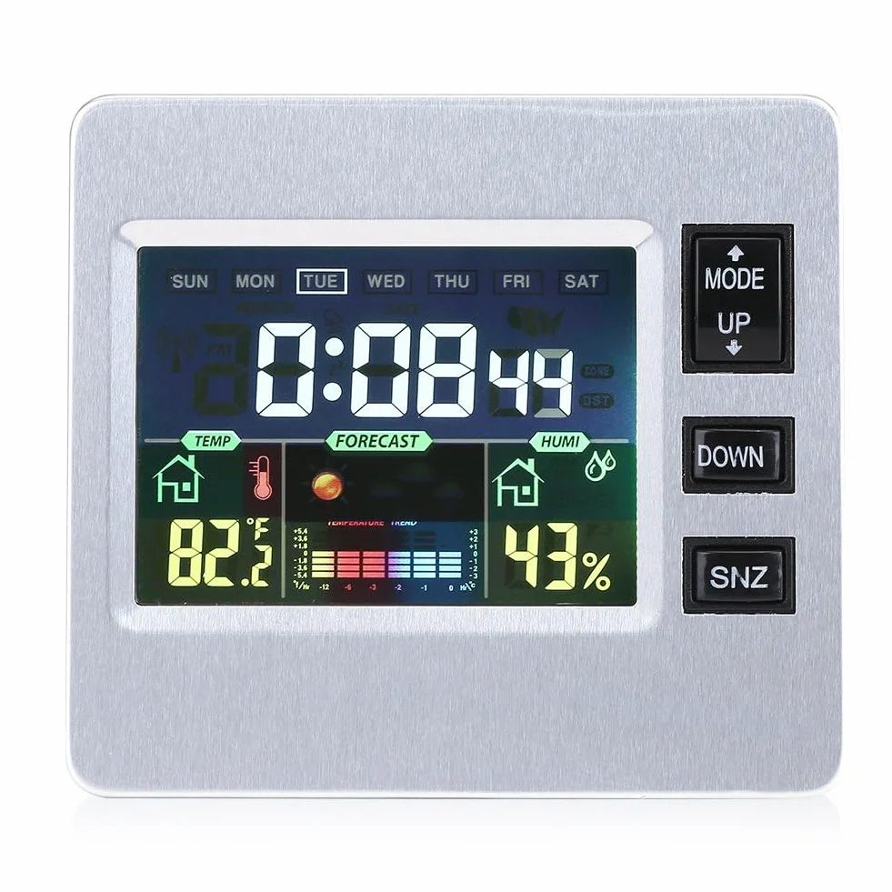 Yosoo LCD cyfrowy budzik prognoza pogody zegar wilgotność temperatura wyświetlacz termometr higrometr Monitor stacja pogodowa do biura domowego