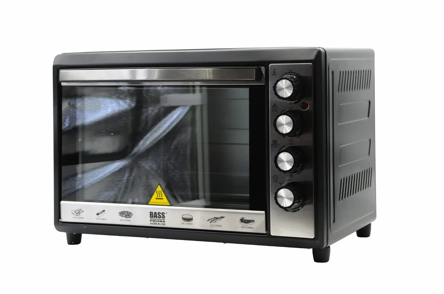 BASS POLSKA Mini piekarnik z rożnem 48L, do 230 ° C, mały piekarnik, piekarnik, piec do pizzy, ruszt - blacha do pieczenia - suszarka do owoców, małe kuchnie