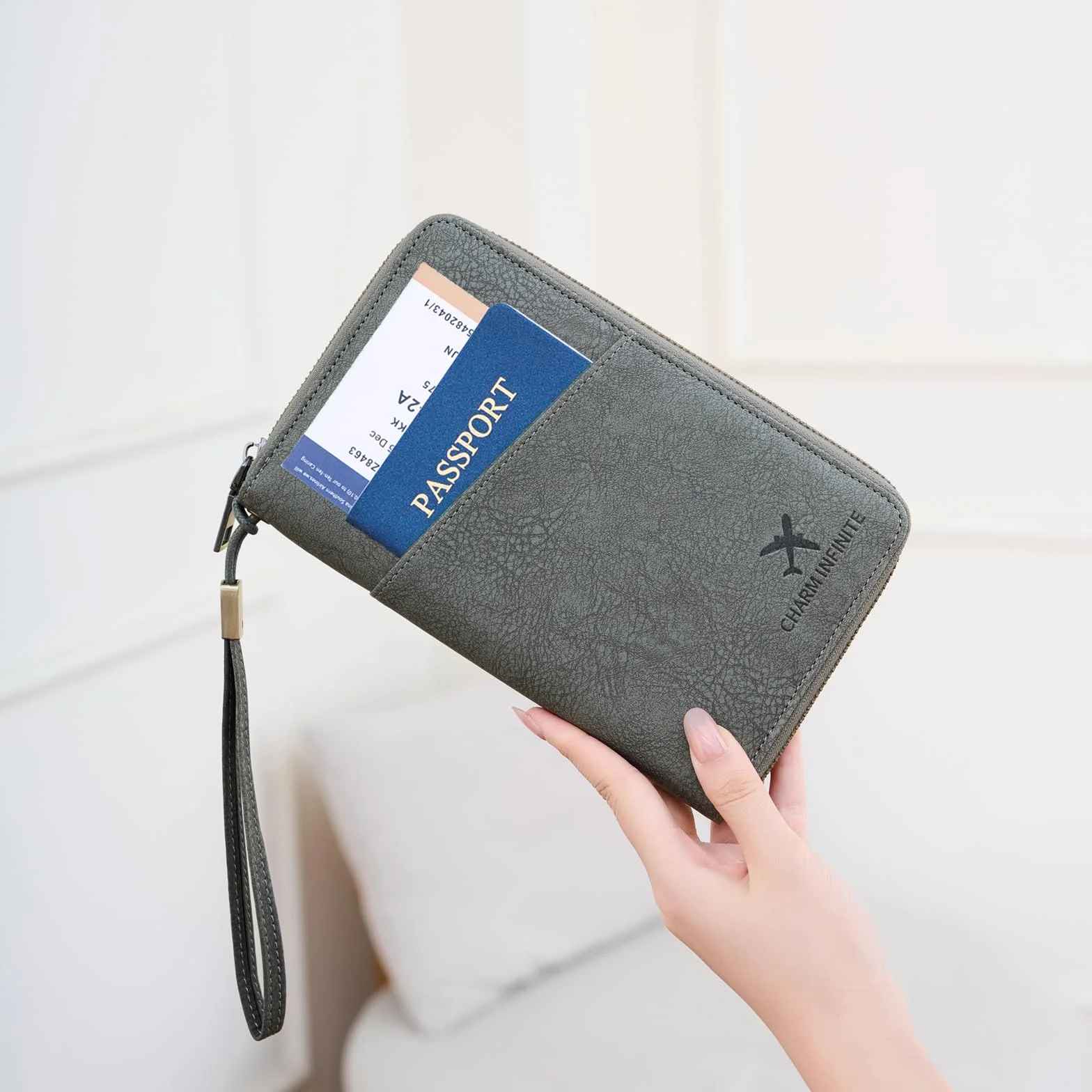 Toctax Podróżny uchwyt na dokumenty, portfel podróżny z ochroną RFID, rodzinny uchwyt na paszport, Szary, Nowoczesny