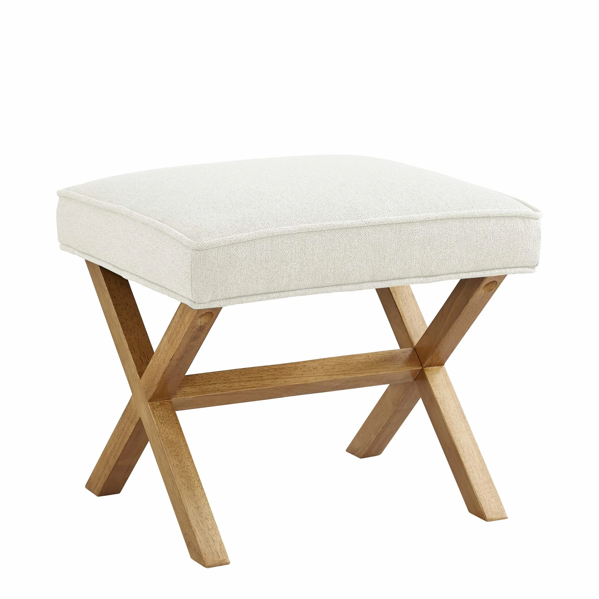 Amazon Basics prostokątne nowoczesne wzornictwo w kształcie litery X-Design, z połowy wieku, lniany taboret, szerokość 50,8 cm, kolor kości słoniowej