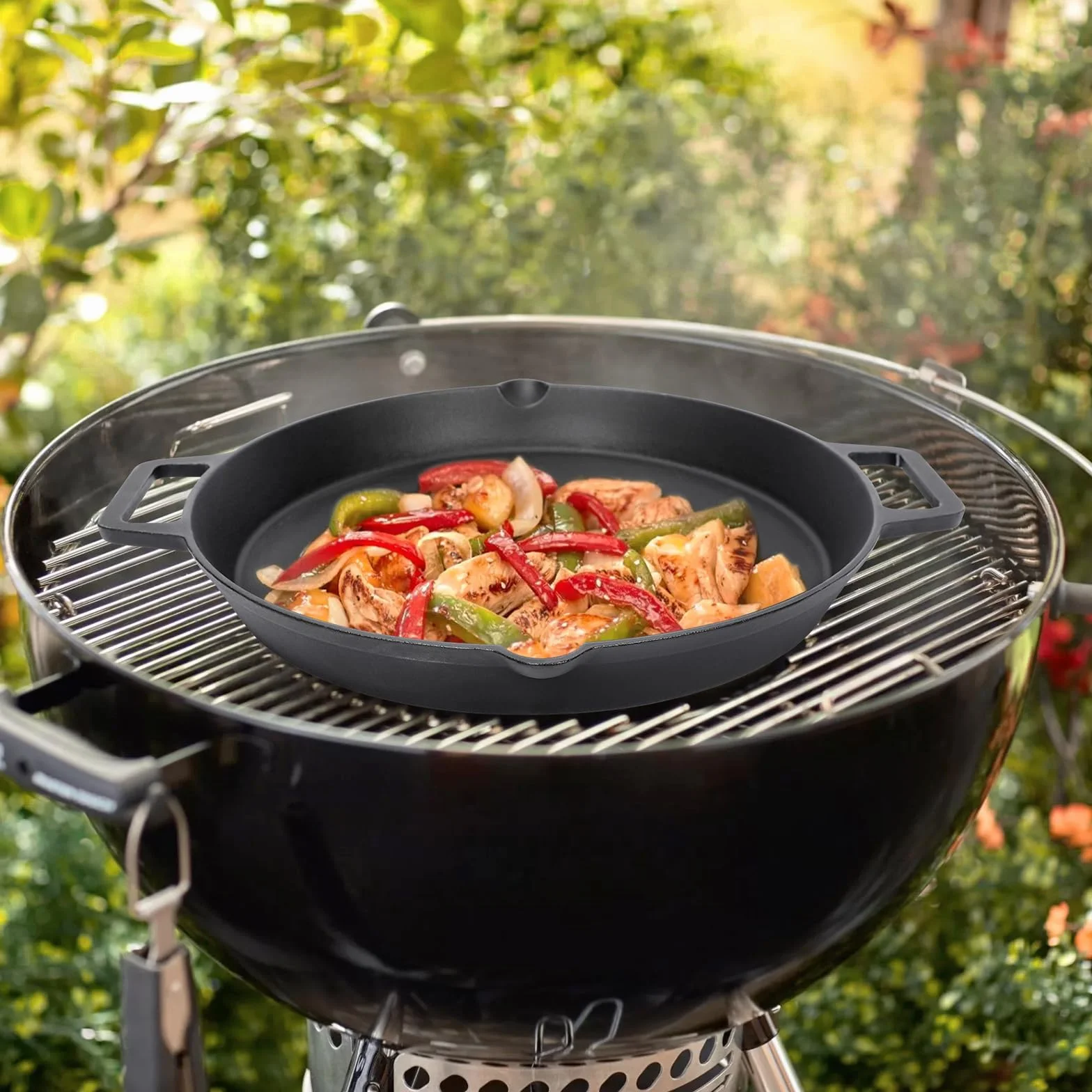 Denmay Żeliwna Patelnia Grillowa 40 cm, Okrągła z Dwoma Uchwytami
