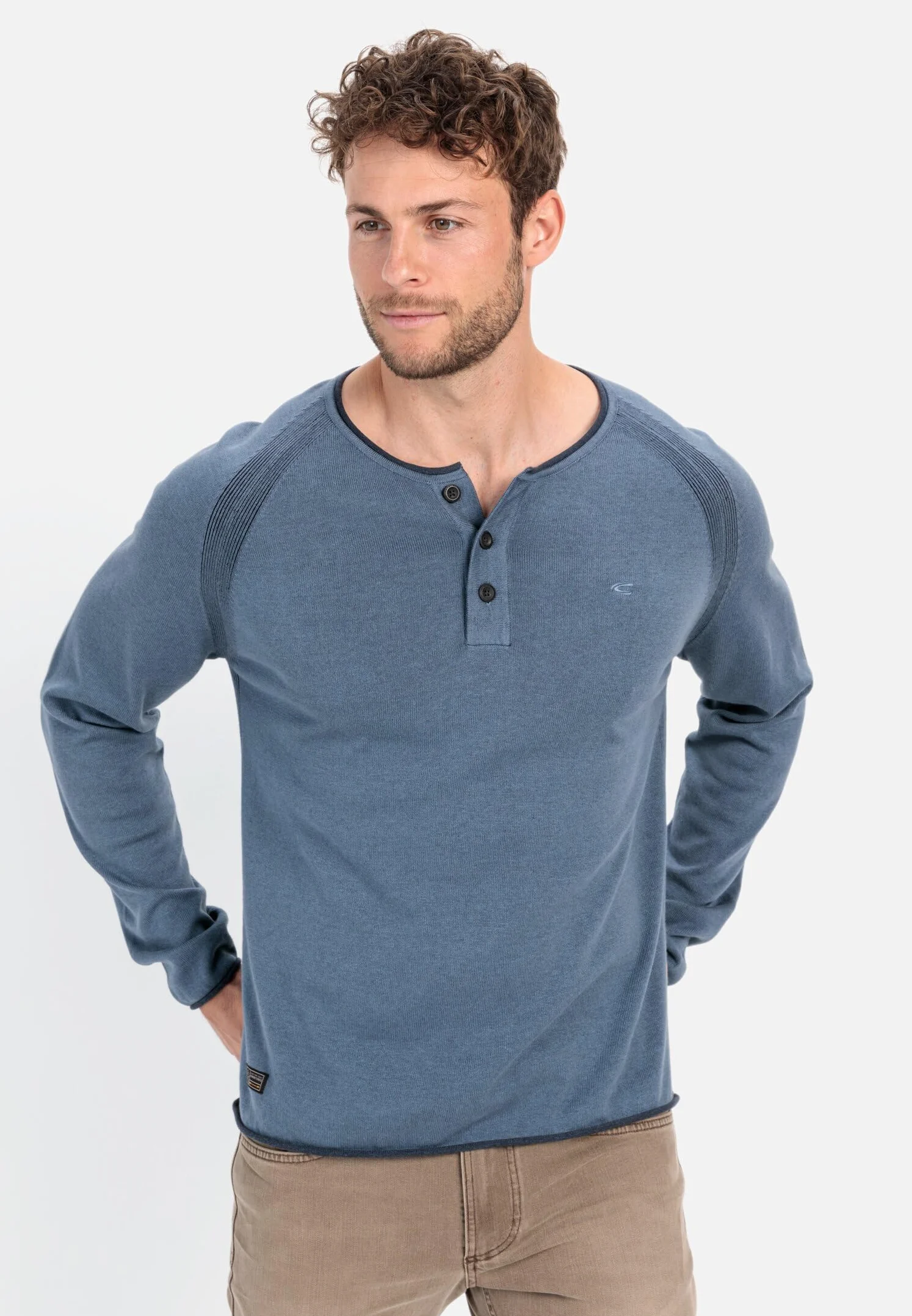 camel active Męska koszulka Henley z certyfikowanej bawełny organicznej, niebieski, L