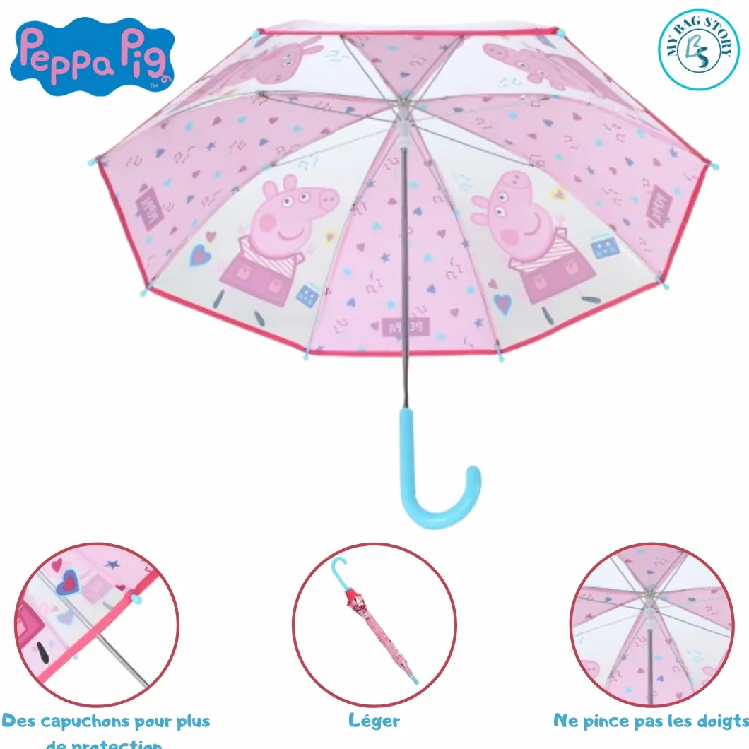 mybagstory parasol dziecięcy - Świnka Peppa - różowy, przedszkole, wakacje, parasol dziewczęcy, 73 cm, pomysł na prezent, lekki, kompaktowy, otwieranie ręczne - odporny na zaciśnięcie