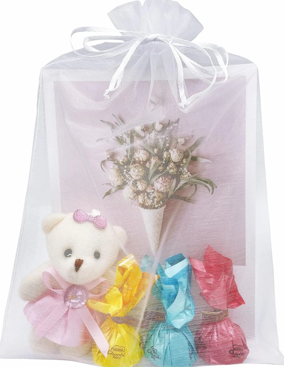 DAHI 50 sztuk duże torby z organzy 20 x 30 cm, białe woreczki na prezenty z organzy, woreczek z tiulu Confetti, na biżuterię, ślub, imprezę, prezent na Boże Narodzenie