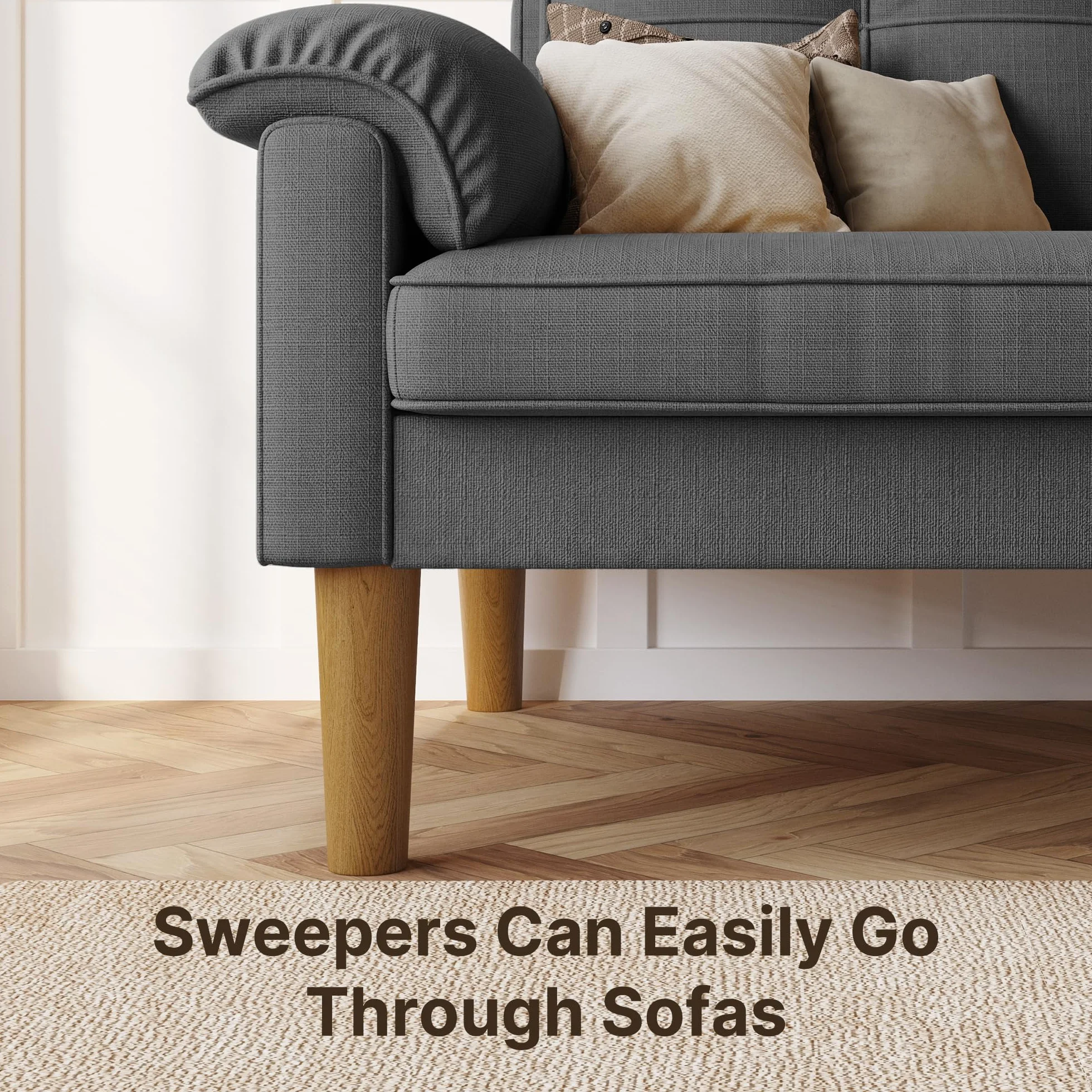 Xbro Sofa 2-osobowa, kanapa z podłokietnikiem i kieszenią boczną, materiał, 144x77x77 cm, ciemnoszara