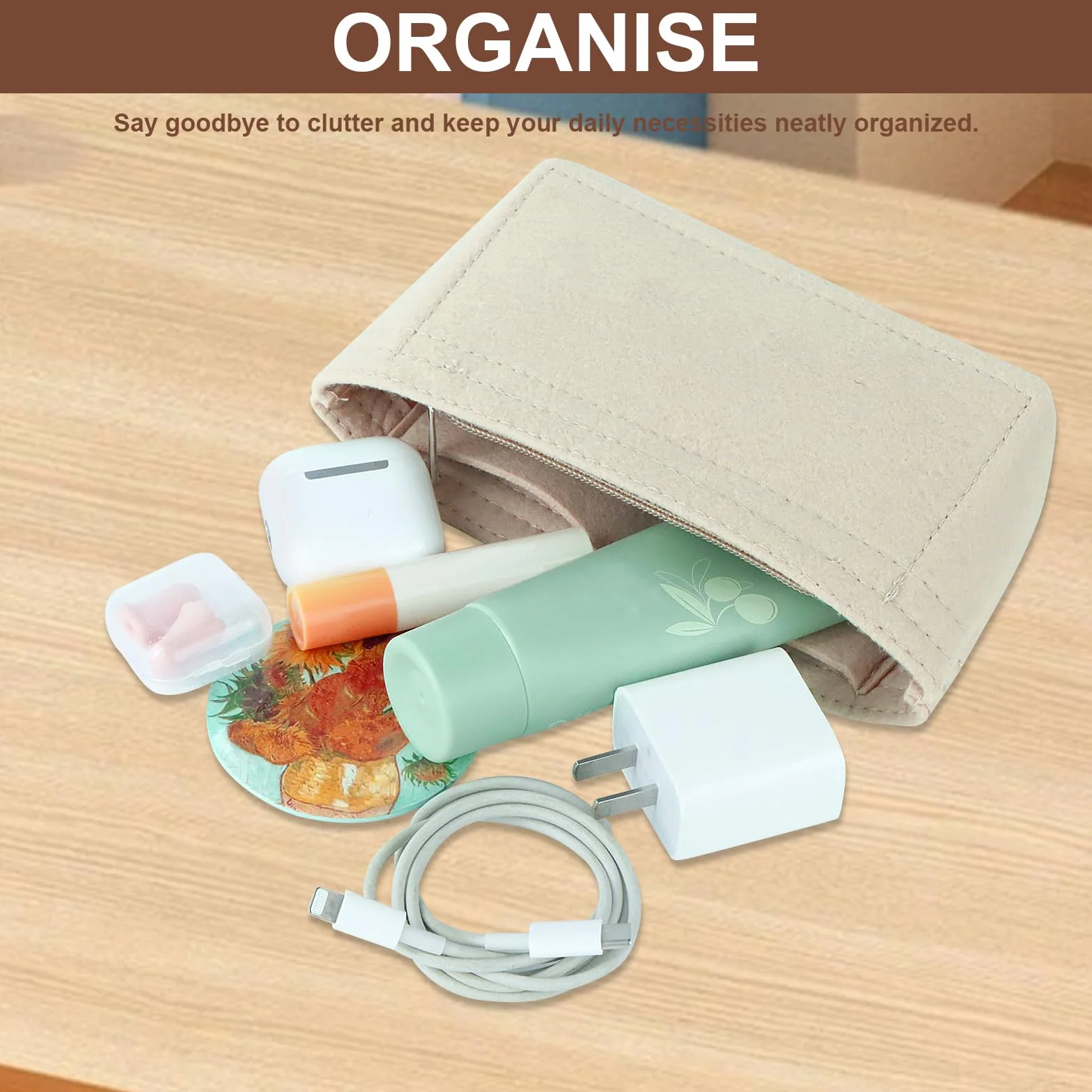 2 x organizer na mini torebki, kompatybilny z Longchamp, z wieloma kieszeniami, czarny i beżowy, 17 x 5 x 8 cm
