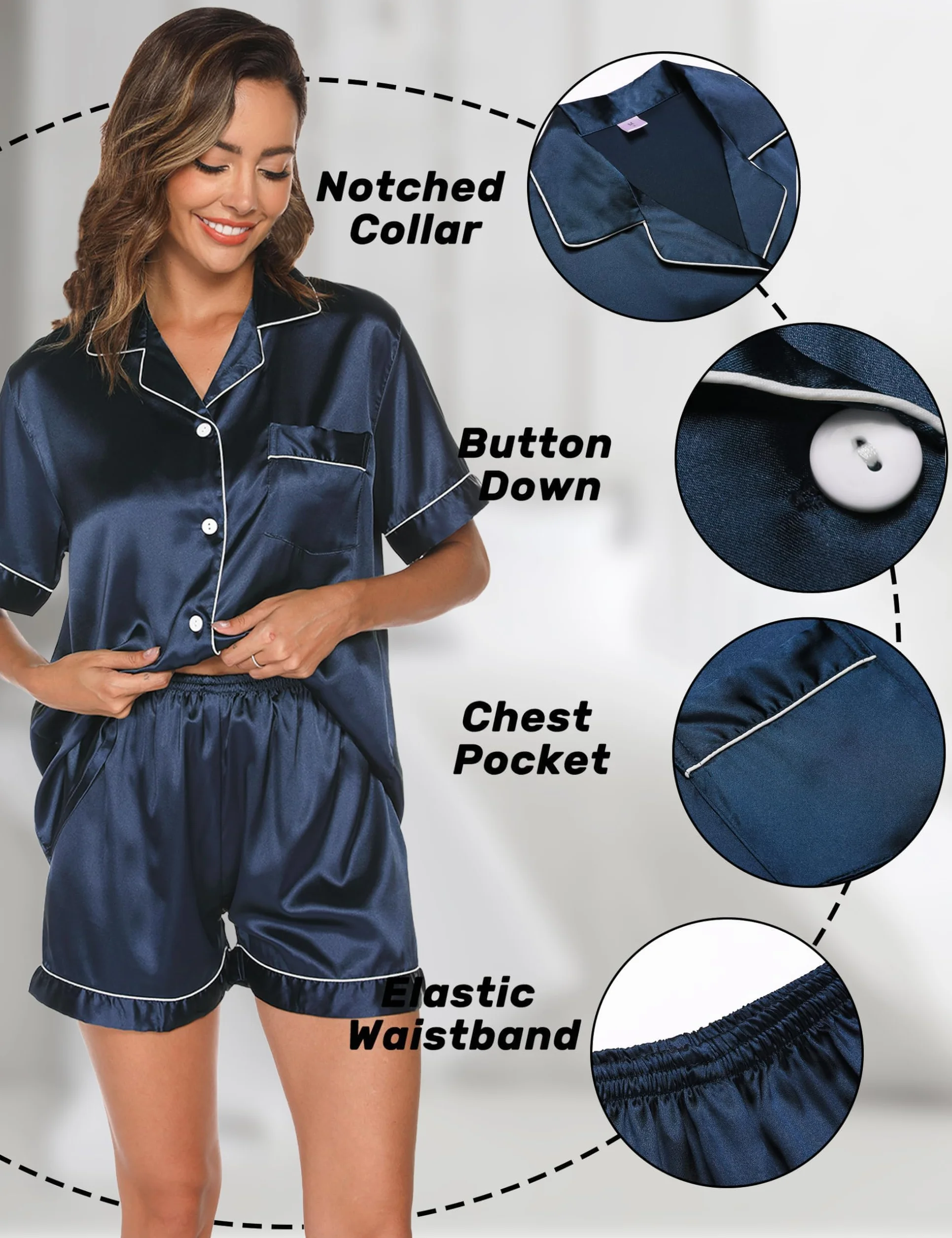 GAESHOW Klasyczny Kobiety Sleeve Satin Silk Pajamas