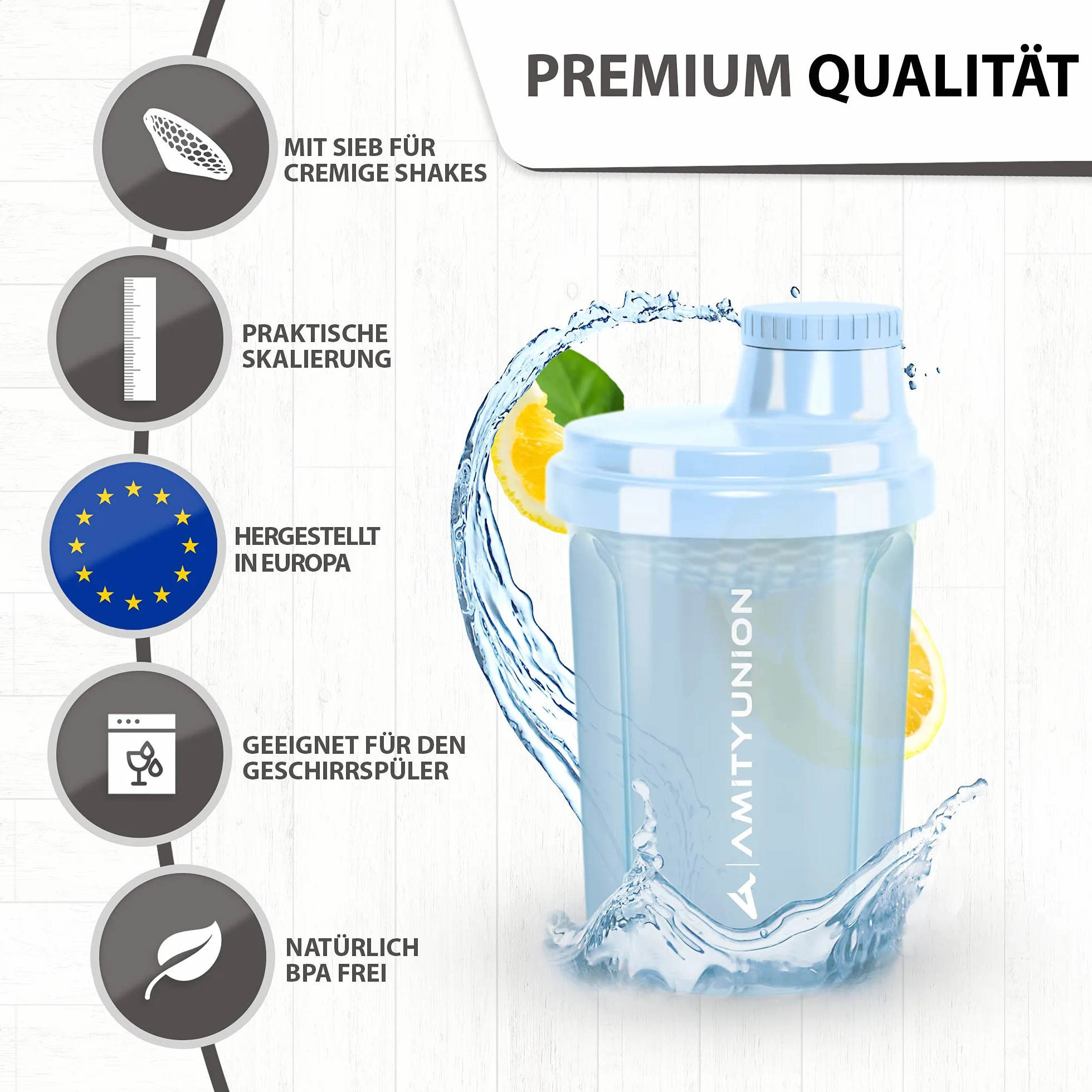 Heaven Protein Shaker 300 ml, zabezpieczony przed wyciekiem, nie zawiera BPA, z wklikiwanym sitkiem i skalą do kremowych szejków serwatkowych, kubek na siłownię, do izolatów i koncentratów sportowych