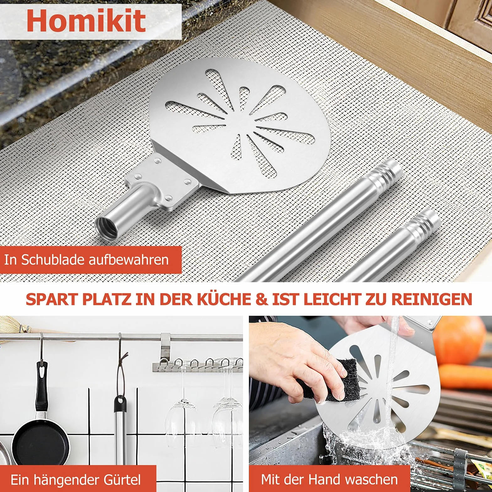 Homikit Perforowana Łopatka do Pizzy ze Stali Nierdzewnej 17,8 x 20,5 x 107 cm