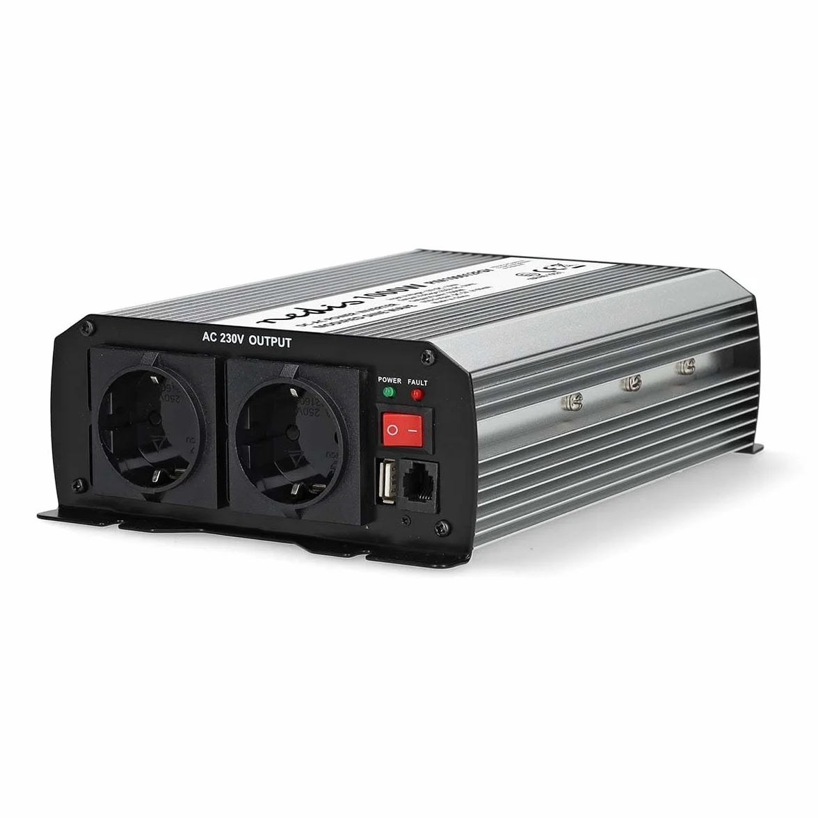 Power Inverter fala sinusoidalna - napięcie wejściowe: 12 V DC - przyłącze wyjściowe urządzenia: typ F (CEE 7/3) / USB-A - 230 V AC 50 Hz - 1000 W - Moc szczytowa: 2000 W - zacisk śrubowy - srebrny