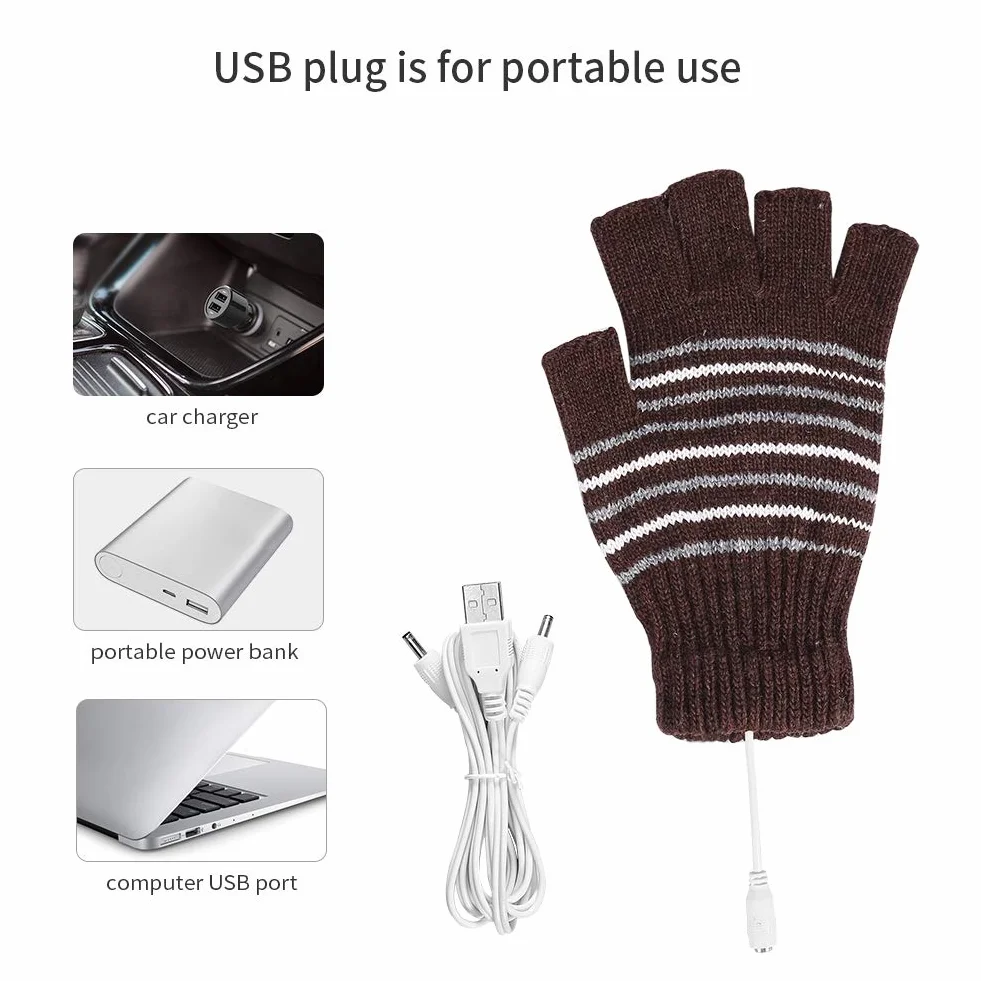 Semme Rękawice grzewcze USB dla mężczyzn i kobiet, z portem USB, zmywalne, do jazdy na rowerze, motocykli, wędrówek, jazdy na nartach i alpinizmie