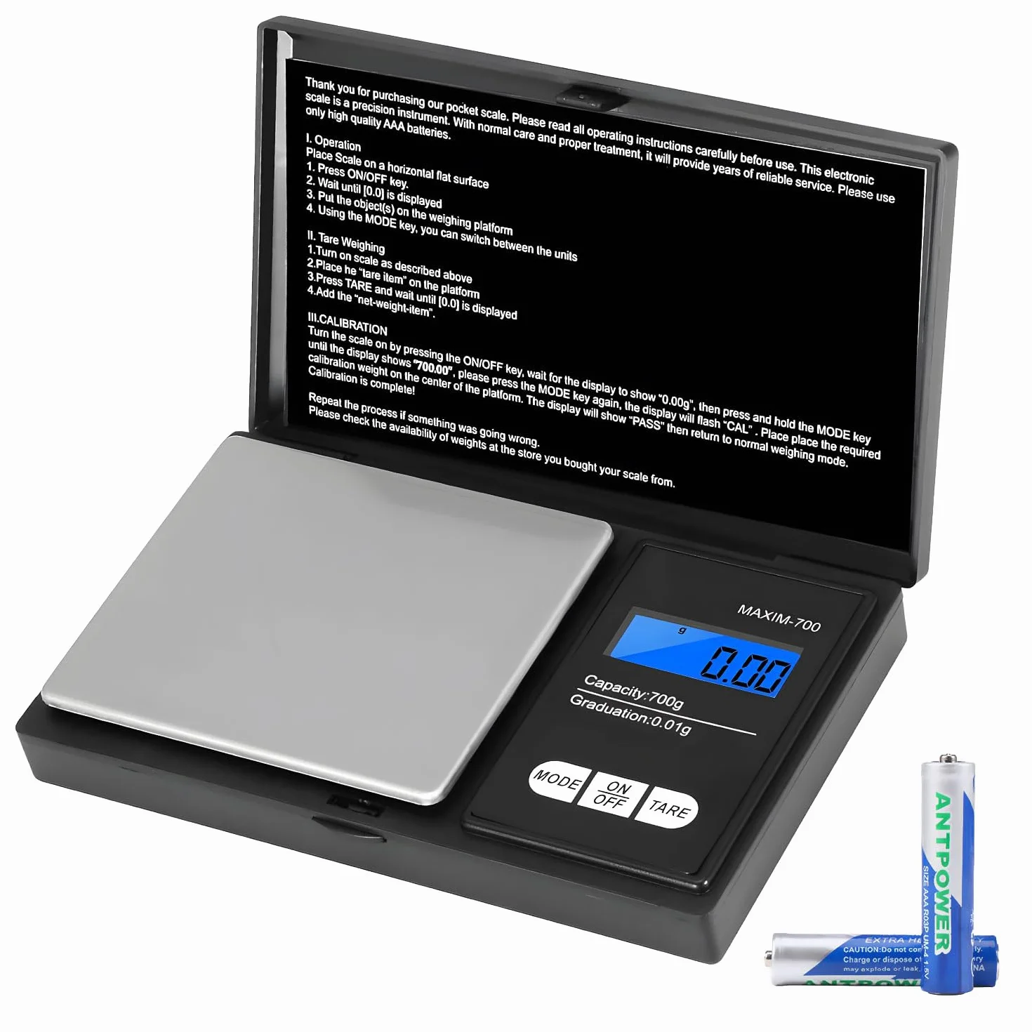 Vinabo Waga precyzyjna 700 g/0,01 g, przenośna waga do biżuterii, waga precyzyjna 0,01g, cyfrowa kieszonka Pro z wyświetlaczem LCD i 7 jednostkami, funkcją tary, do kuchni, kawy, leków