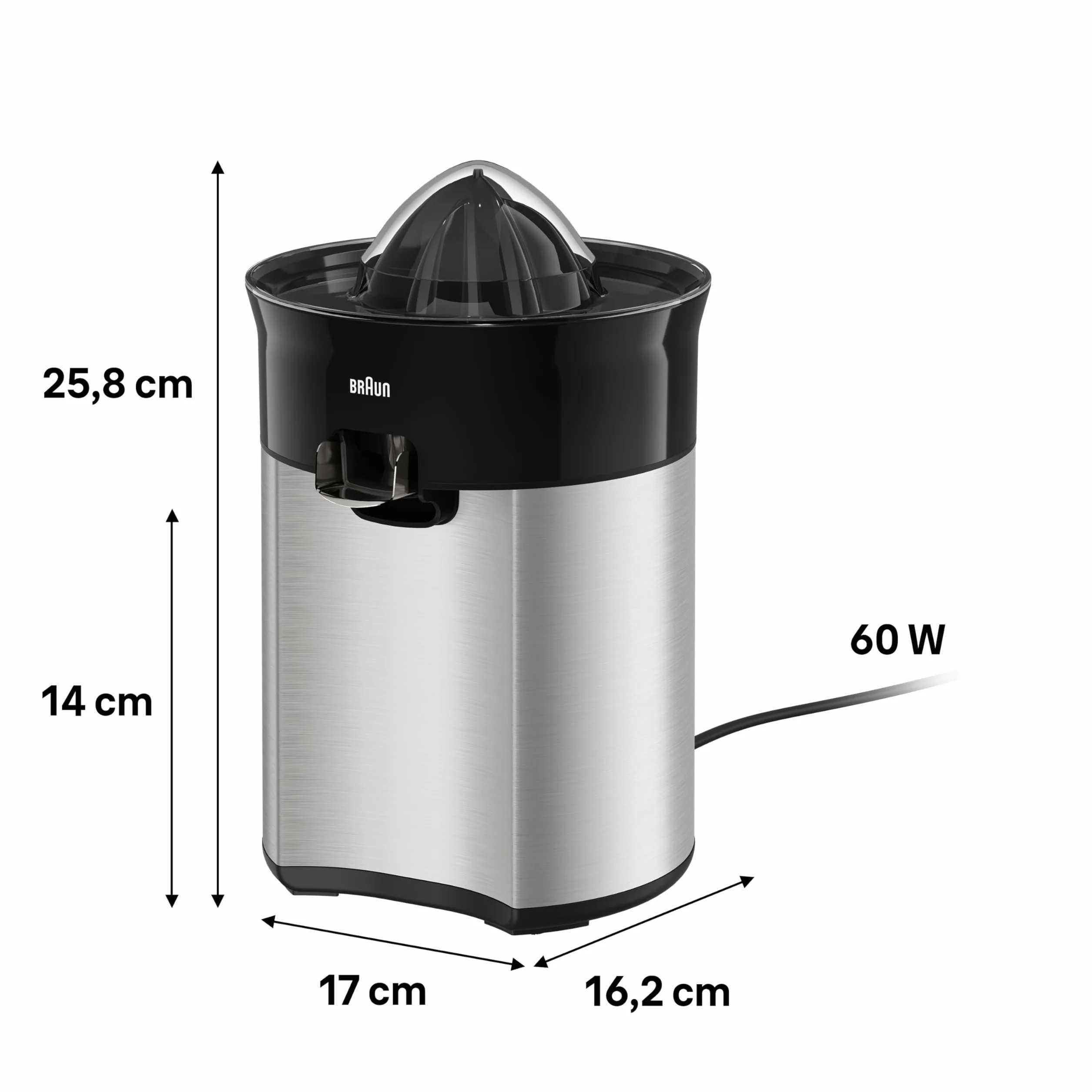 Braun CitrusQuick 5 CJ5050 BK wyciskarka do cytrusów, bezpośredni wylot soku, zabezpieczenie przed kapaniem, automatyczny start/stop, łatwe czyszczenie, system bezpośredniego serwowania, z pokrywą