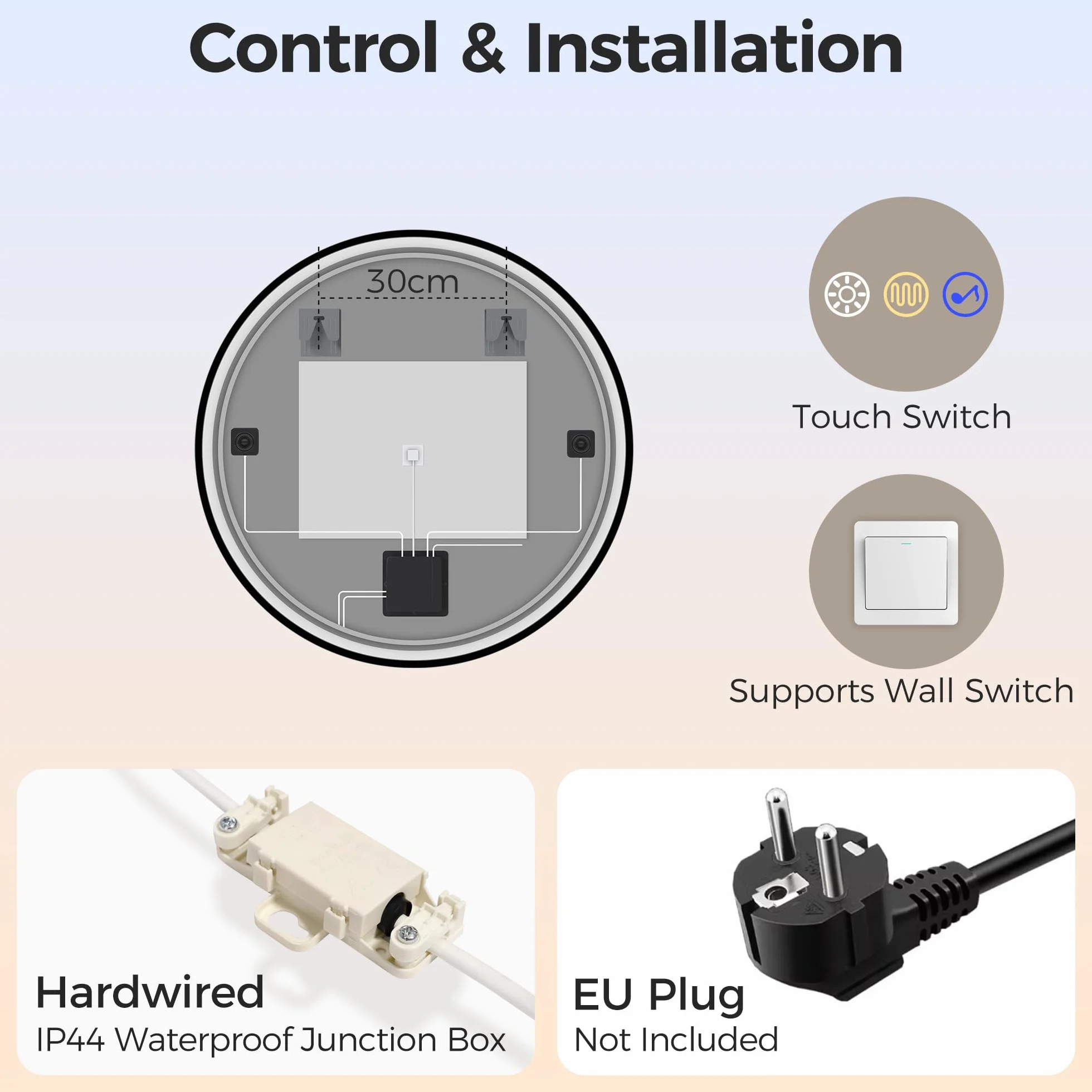 STARLEAD Lustro LED 60 cm Czarne Okrągłe z Bluetooth IP44 Szkło Hartowane