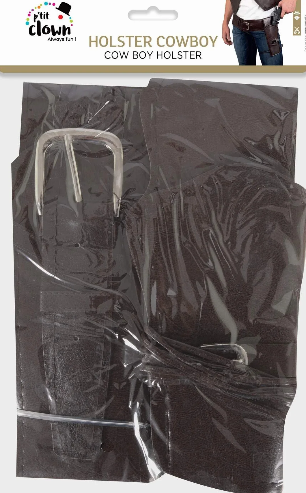 P'TIT Clown - 28270 - Pas kowbojski do rewolweru - Sztuczna skóra - z etui i kołnierzykiem - Akcesorium do przebrania - na karnawał, Halloween, Cosplay, imprezy tematyczne - Brązowy - Unisex