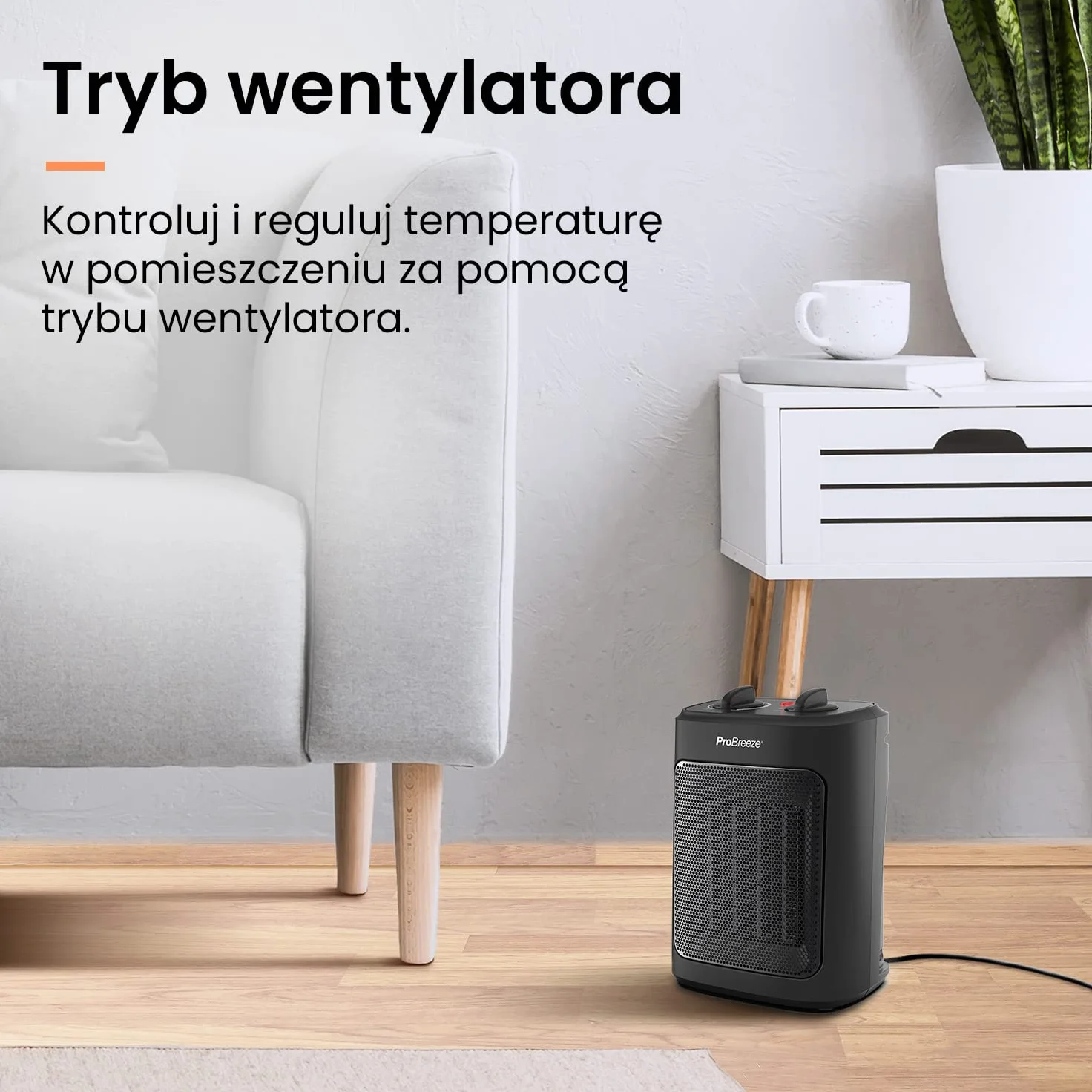 ProBreeze Grzejnik Ceramiczny 2000W Przenośny Termowentylator z Termostatem Czarny