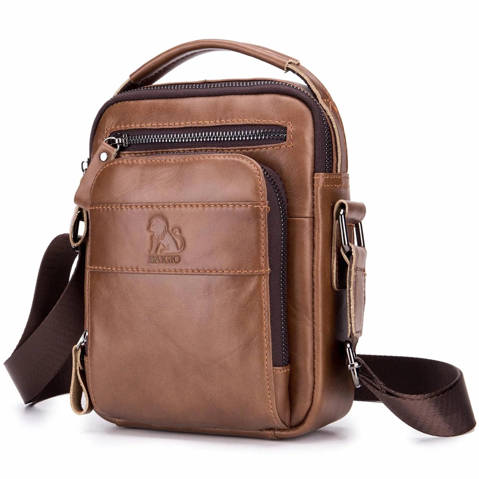 BAIGIO Torba na ramię męska, skórzana torba na ramię w stylu vintage, crossbody, torba męska do zawieszenia, skórzana torba męska z regulowanym paskiem, do pracy, na podróż