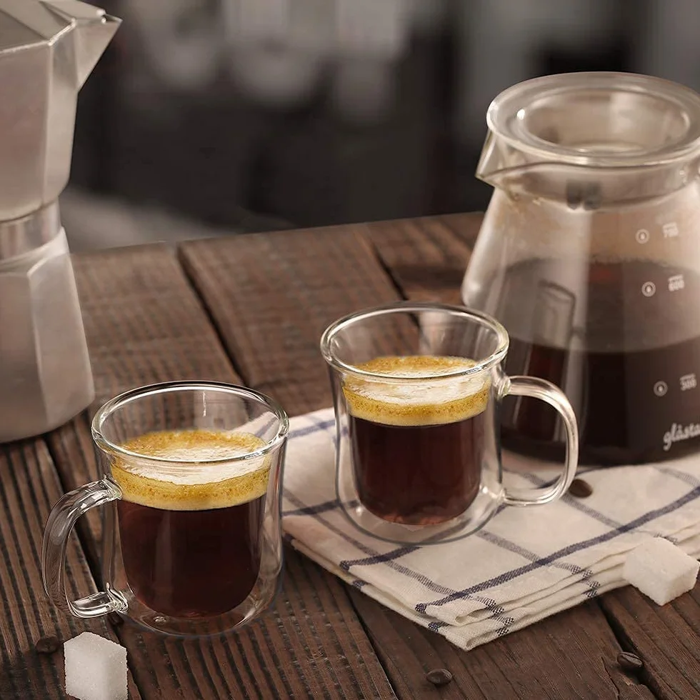ecooe Filiżanki do kawy z podwójnymi ściankami, szklanki, herbaty, deserów, szklanki borokrzemowe, 120 ml, zestaw 2 szt